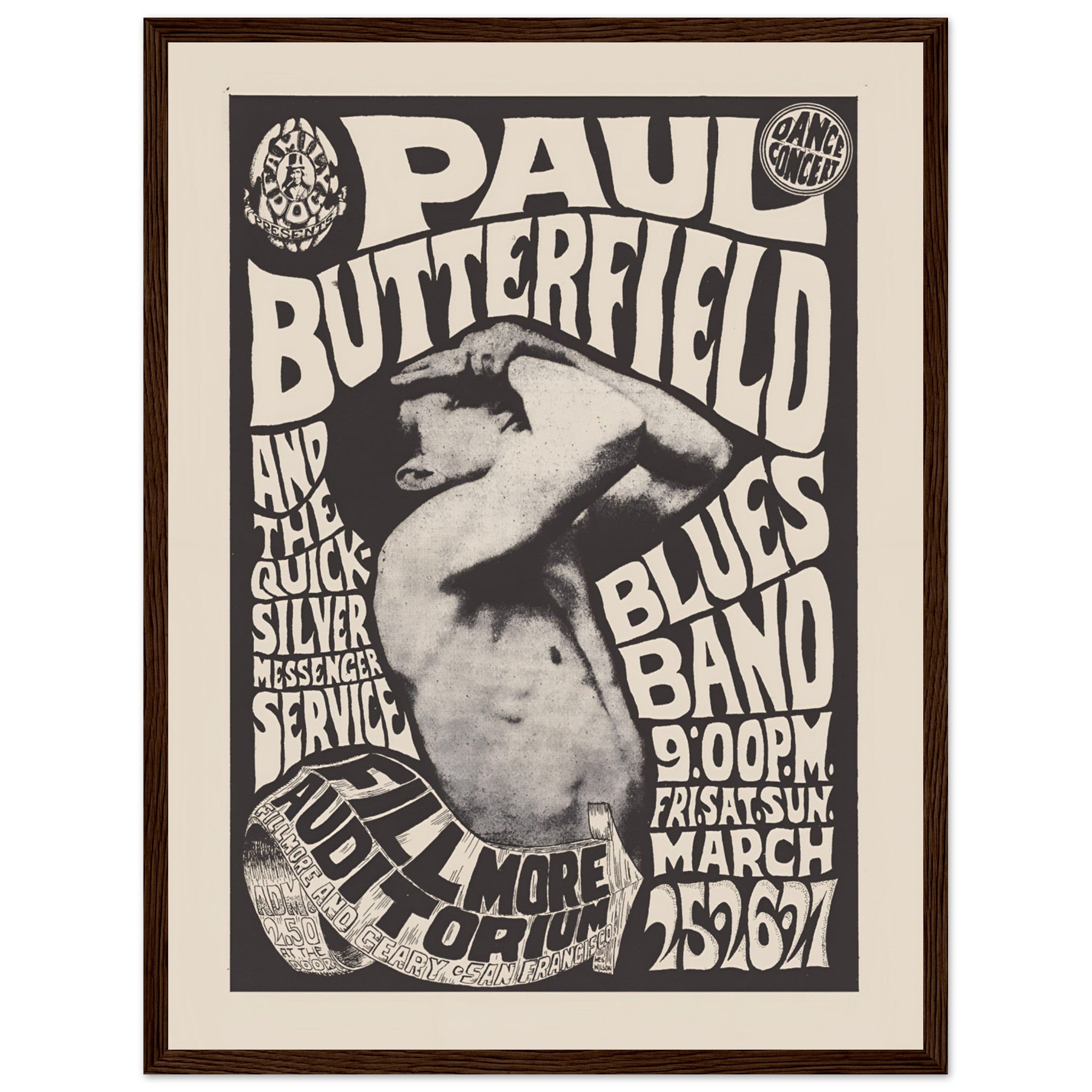 Fillmore Auditorium vintage concert poster with Paul Butterfield and Quicksilver Messenger Service