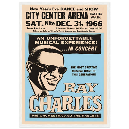 Vintage Ray Charles 1966 Seattle concert poster featuring bold typography and illustration