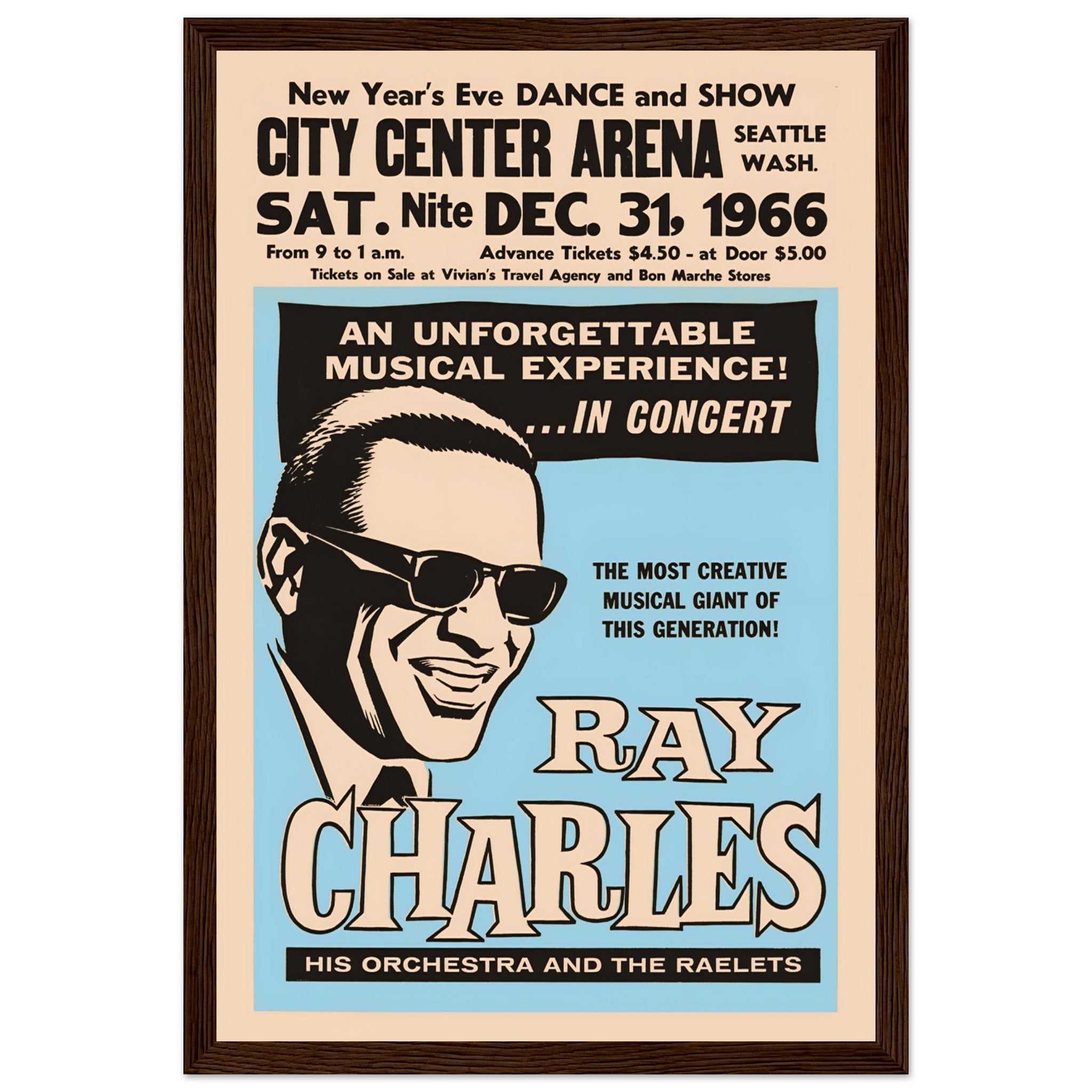 Vintage Ray Charles concert artwork ideal for music lovers home decor