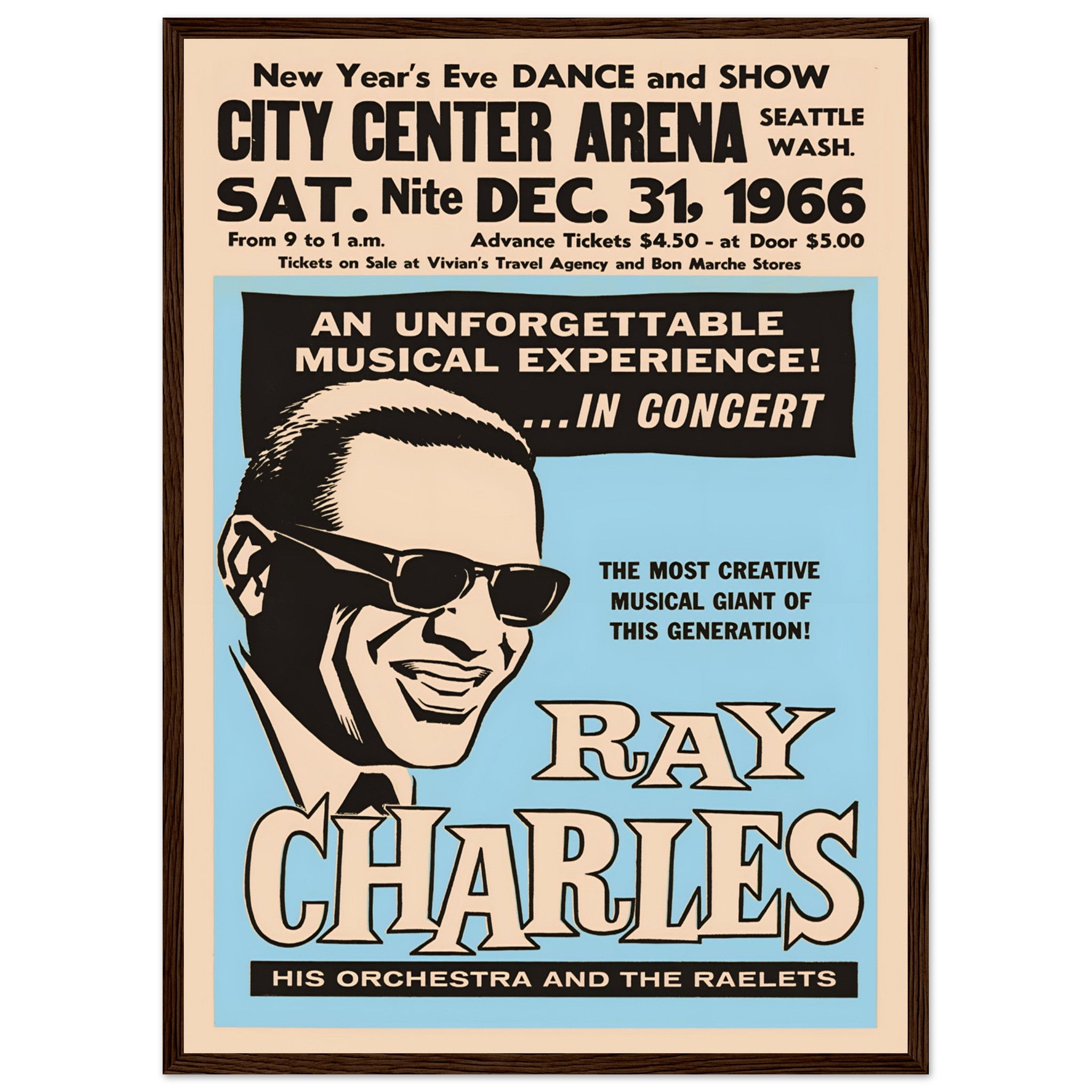 Ray Charles vintage poster with stylized portrait and mid century graphic design