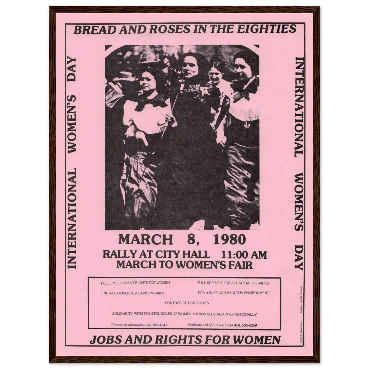 Vintage feminist activism wall art announcing the 1980 Toronto women’s rights march on International Women’s Day.