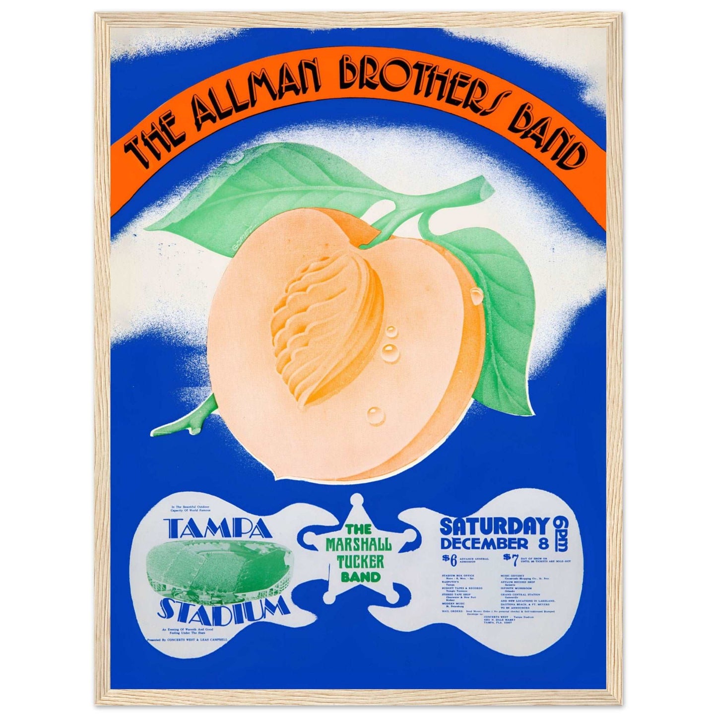 Retro rock music artwork featuring The Allman Brothers Band iconic peach design
