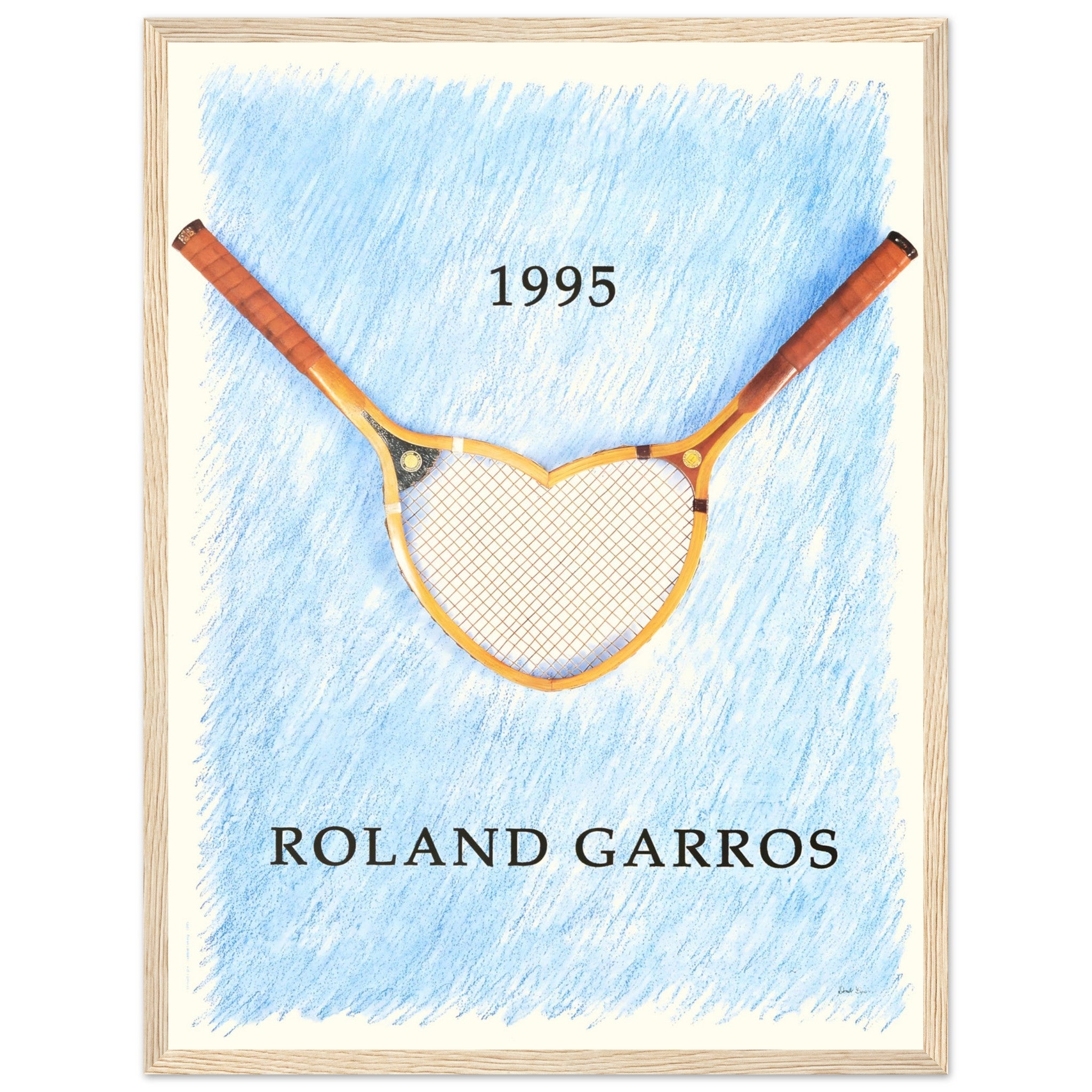 Vintage Roland Garros 1995 tennis poster featuring creative tennis racket design