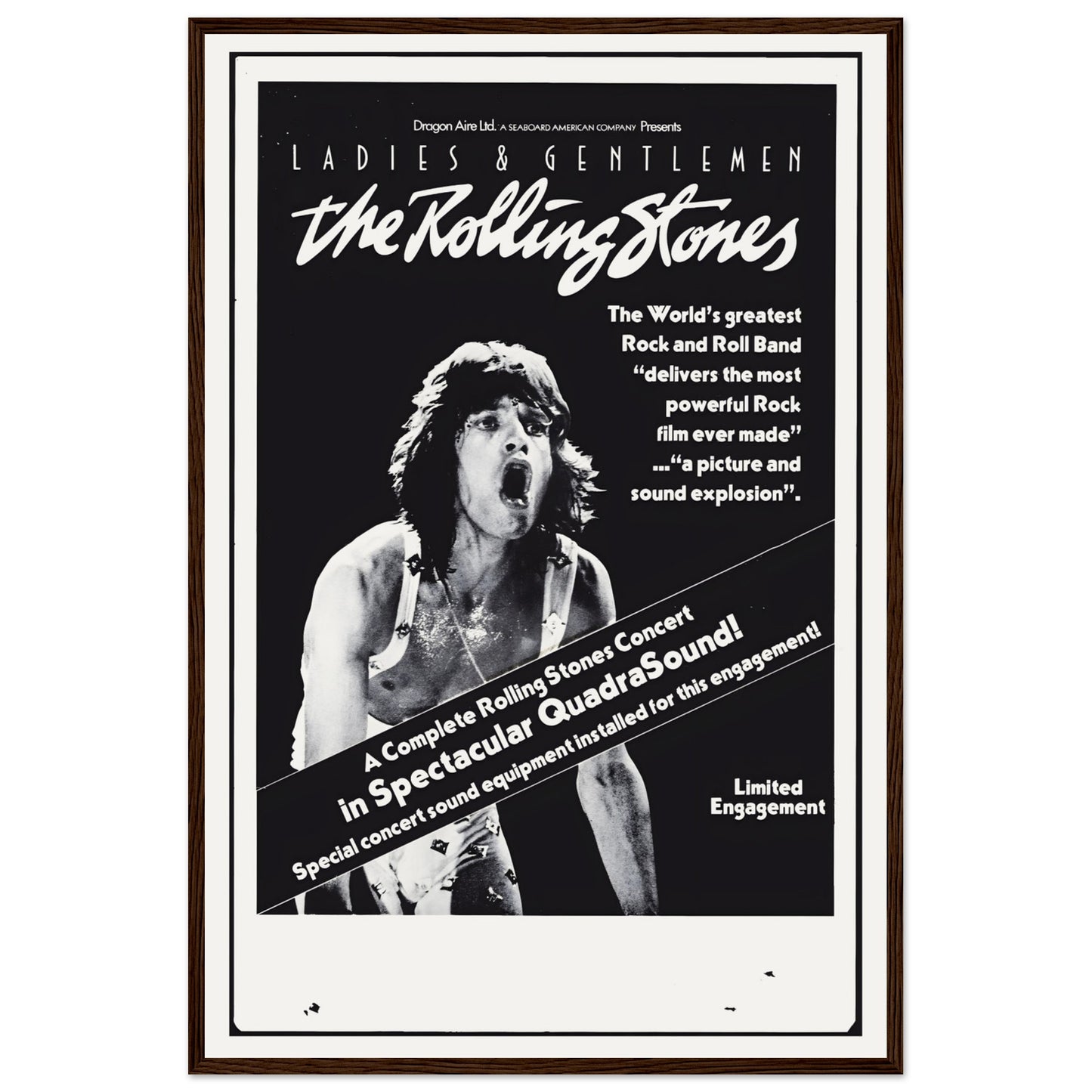 Classic Rolling Stones black and white music poster with bold typography