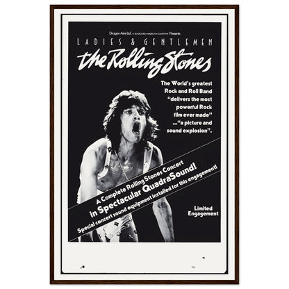 Classic Rolling Stones black and white music poster with bold typography