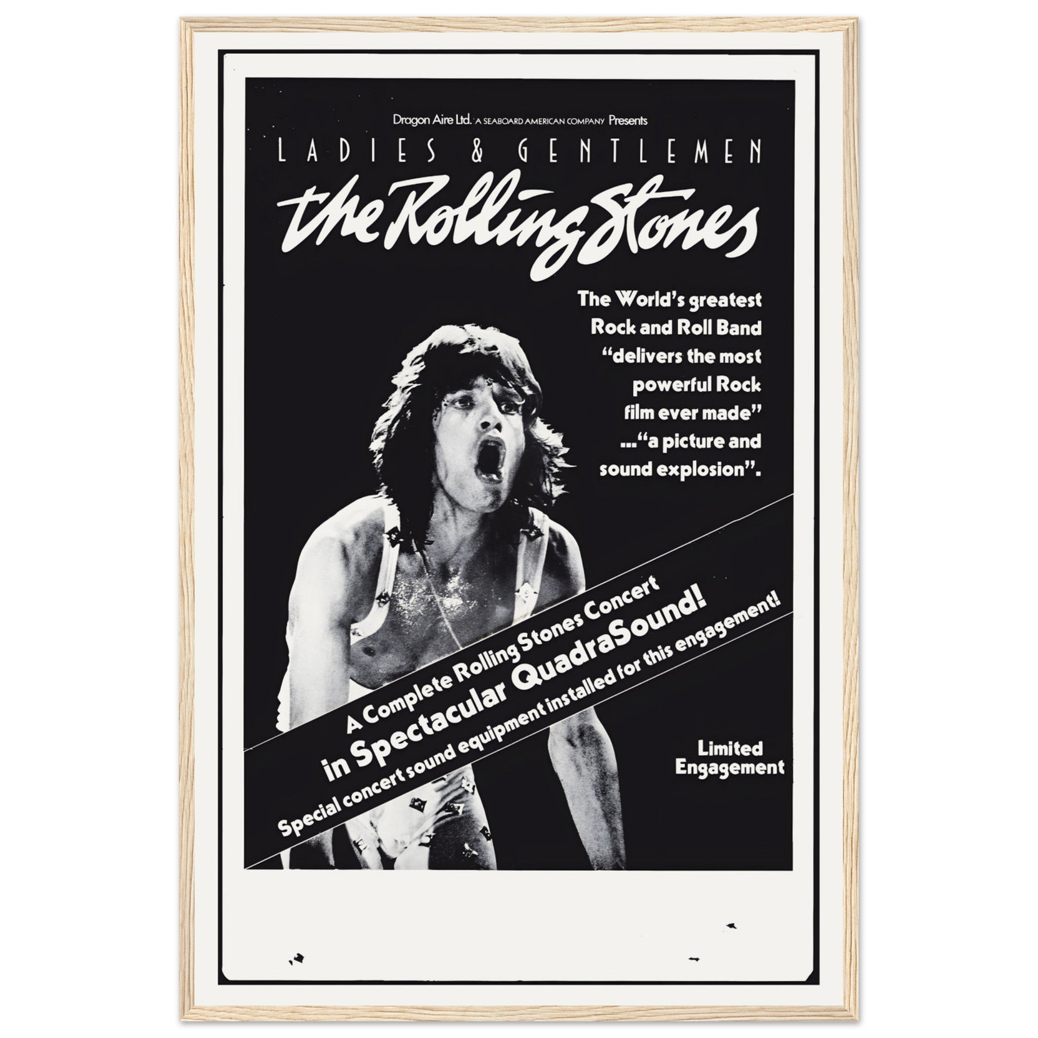 Vintage The Rolling Stones concert poster featuring iconic Mick Jagger performance image