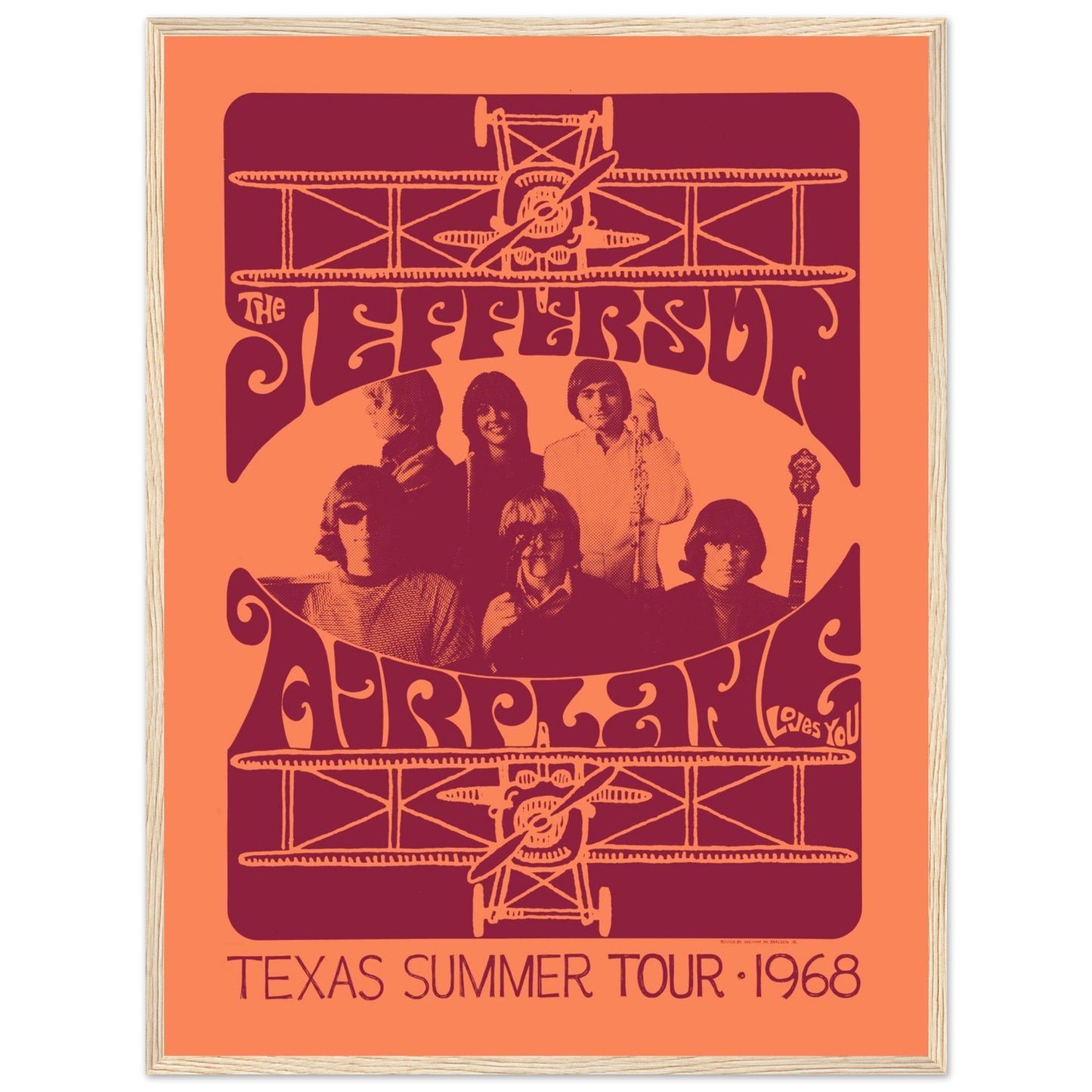 Classic psychedelic rock wall art print inspired by Jefferson Airplane 1968 tour