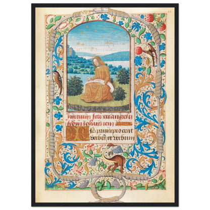 Vintage medieval art poster showcasing intricate decorative frame and illustration
