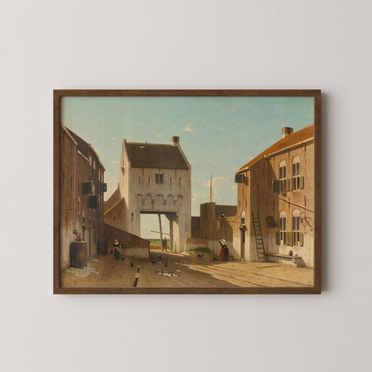 A Town Gate in Leerdam by Jan Weissenbruch, art print in a dark wood frame