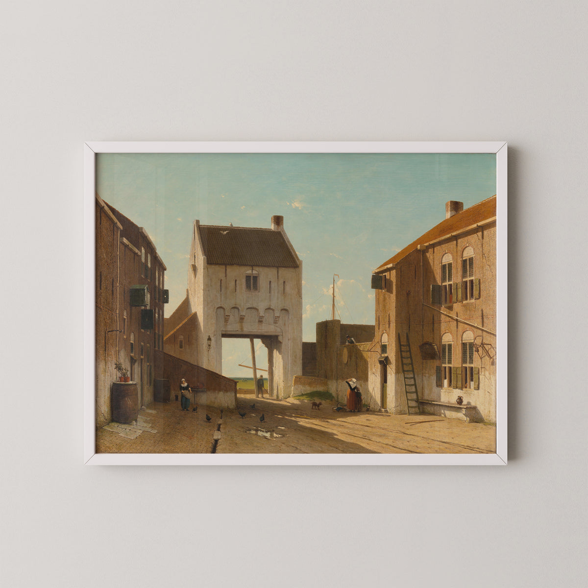 A Town Gate in Leerdam by Jan Weissenbruch, art print in a white frame