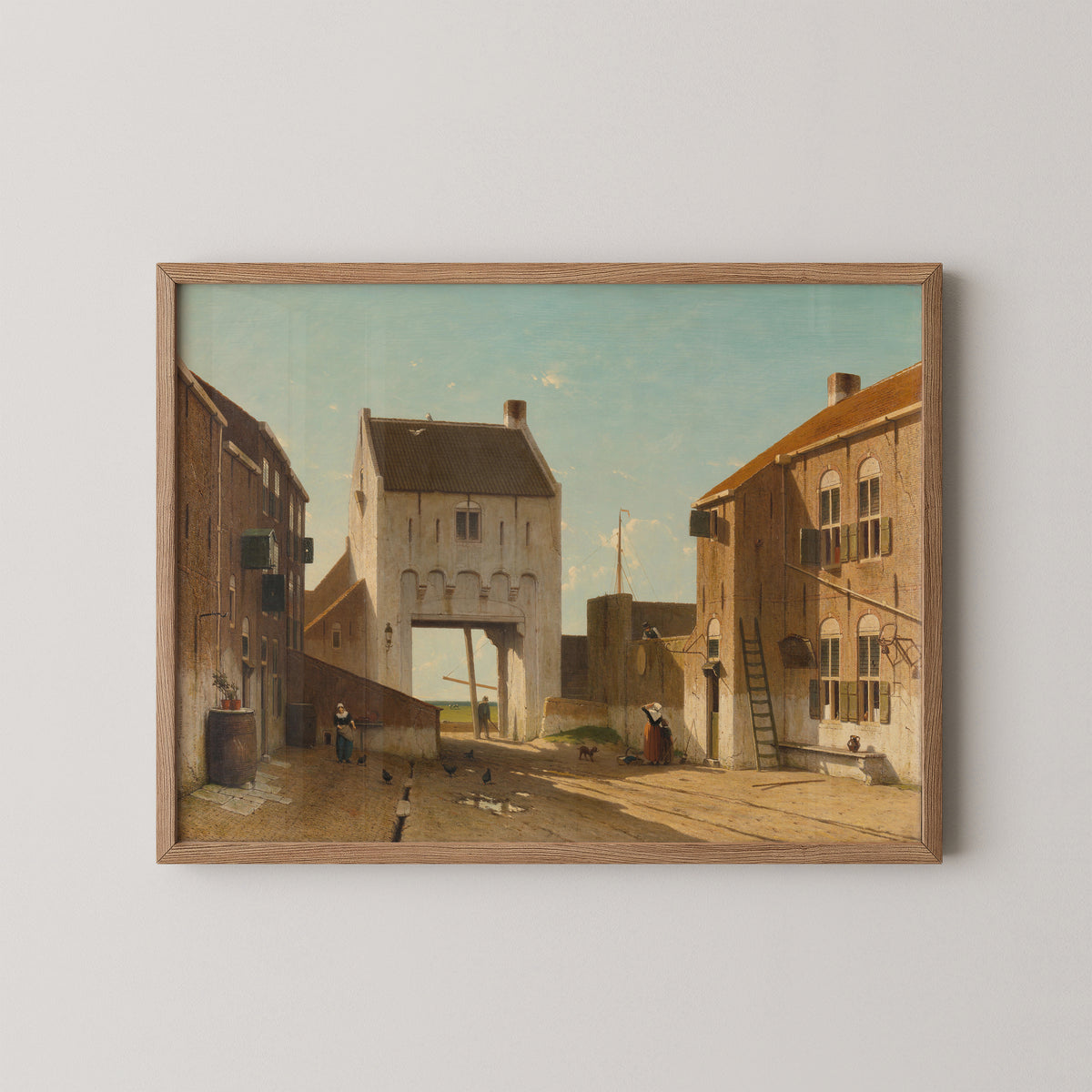 A Town Gate in Leerdam by Jan Weissenbruch, art print in a natural wood frame