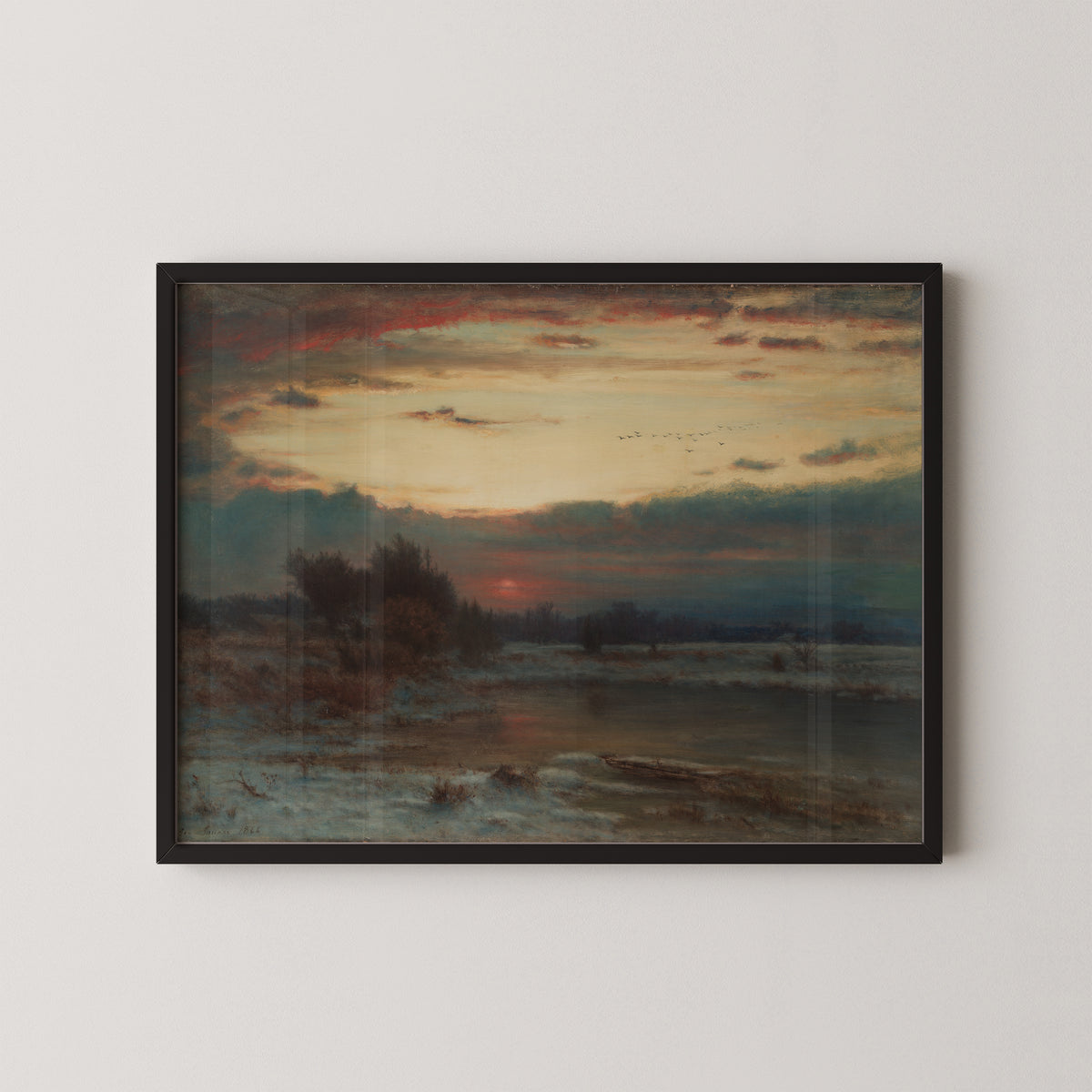 A Winter Sky by George Inness, art print in a black frame