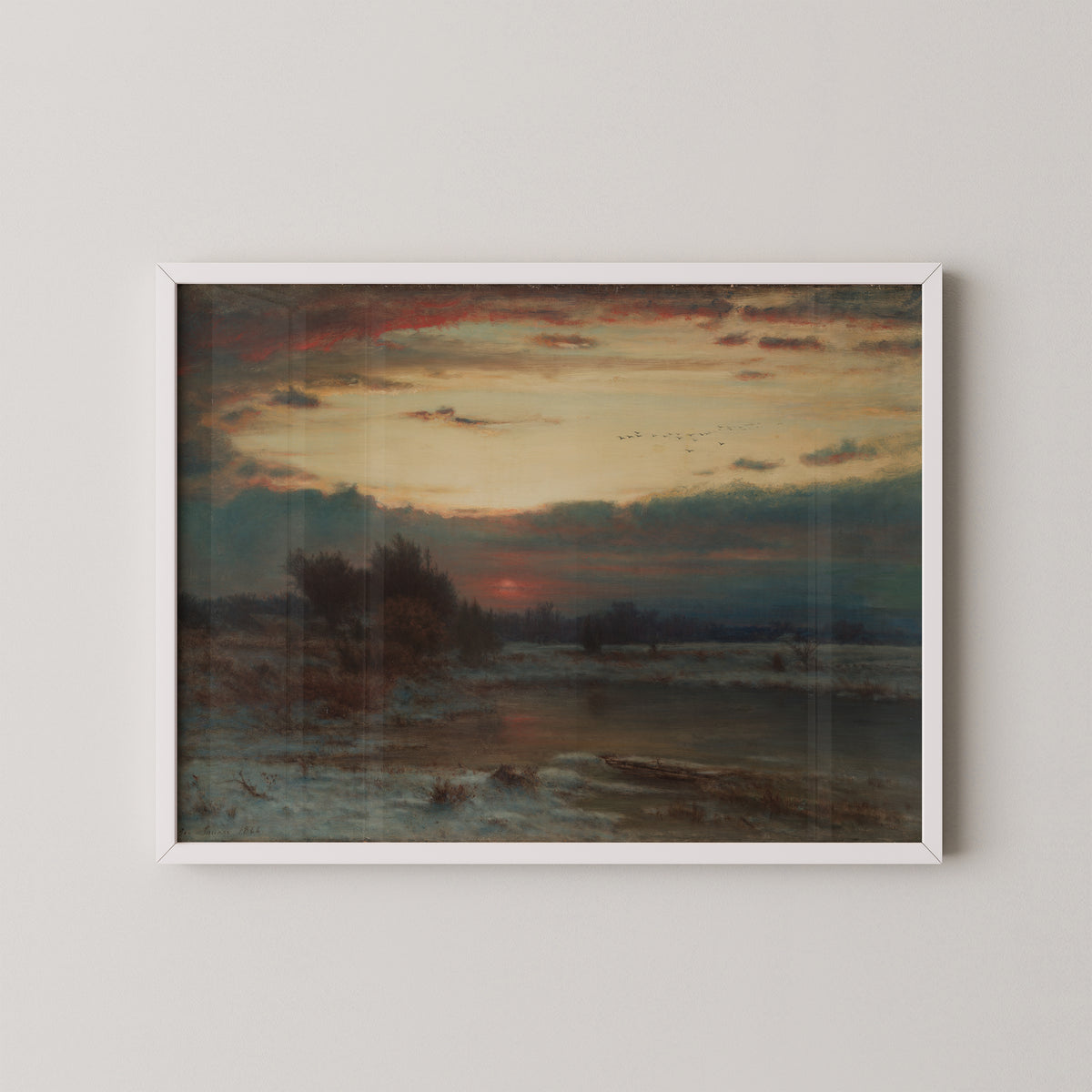A Winter Sky by George Inness, art print in a white frame
