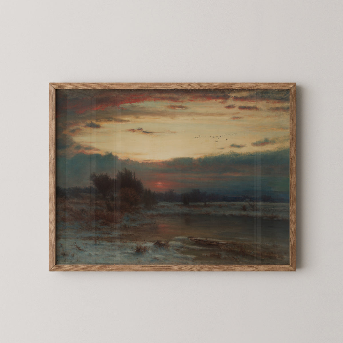 A Winter Sky by George Inness, art print in a natural wood frame