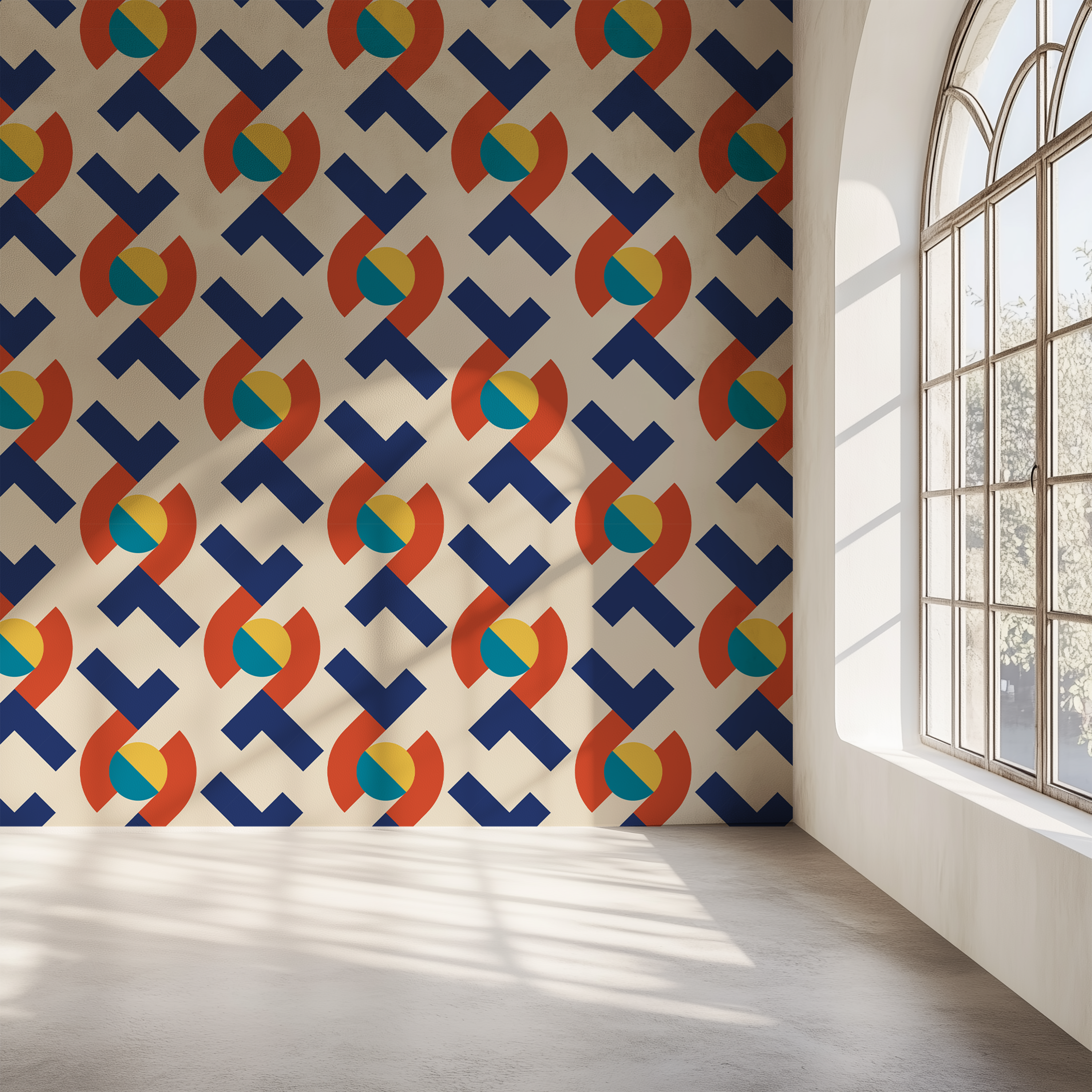 Abstract Bauhaus wallpaper, colourful geometric wallpaper, modern wallpaper design, Bauhaus decor, custom wallpaper, non woven wallpaper