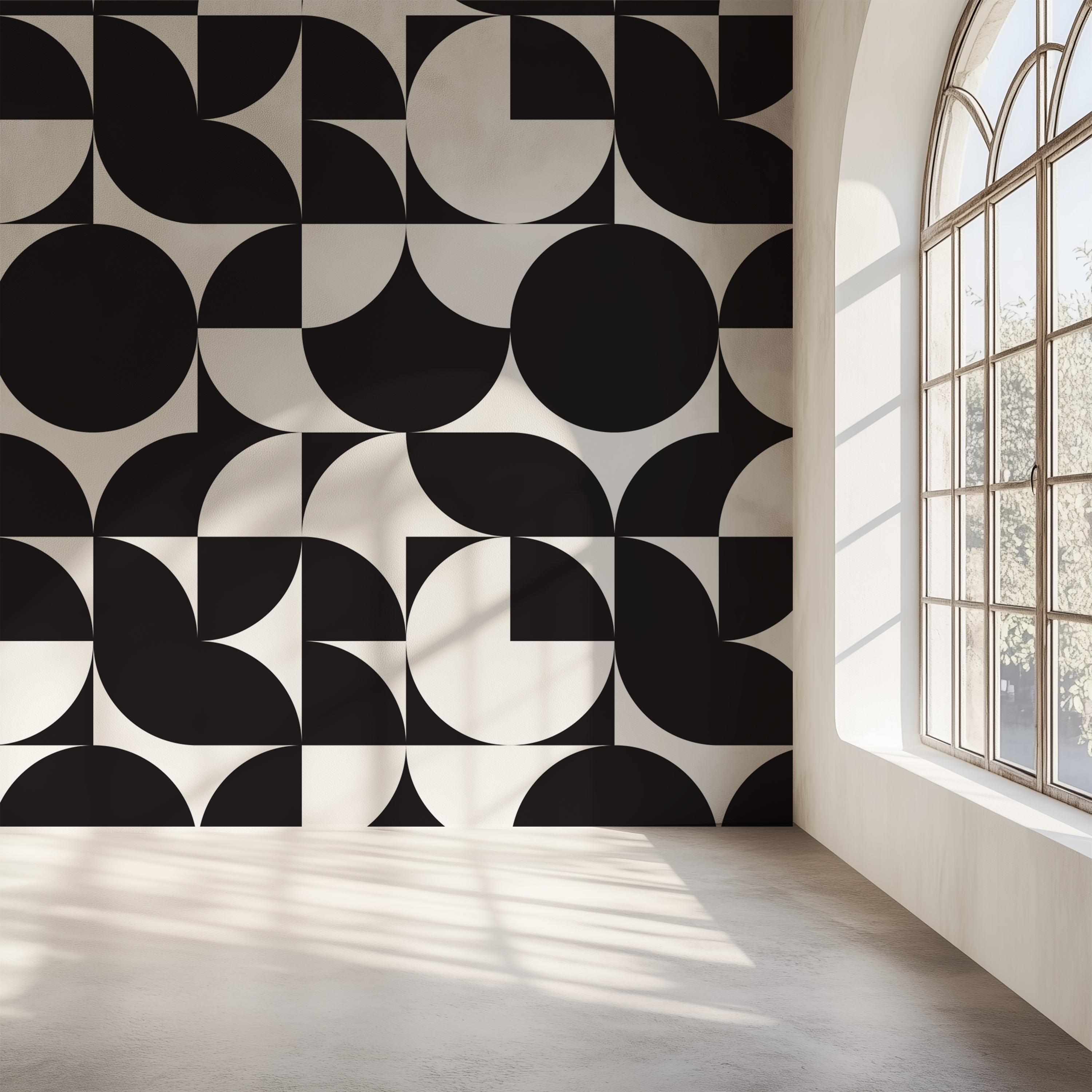 Abstract circle wallpaper, geometric wallpaper, monochrome wall mural, Bauhaus design wallpaper, modern wallpaper, non woven wallpaper