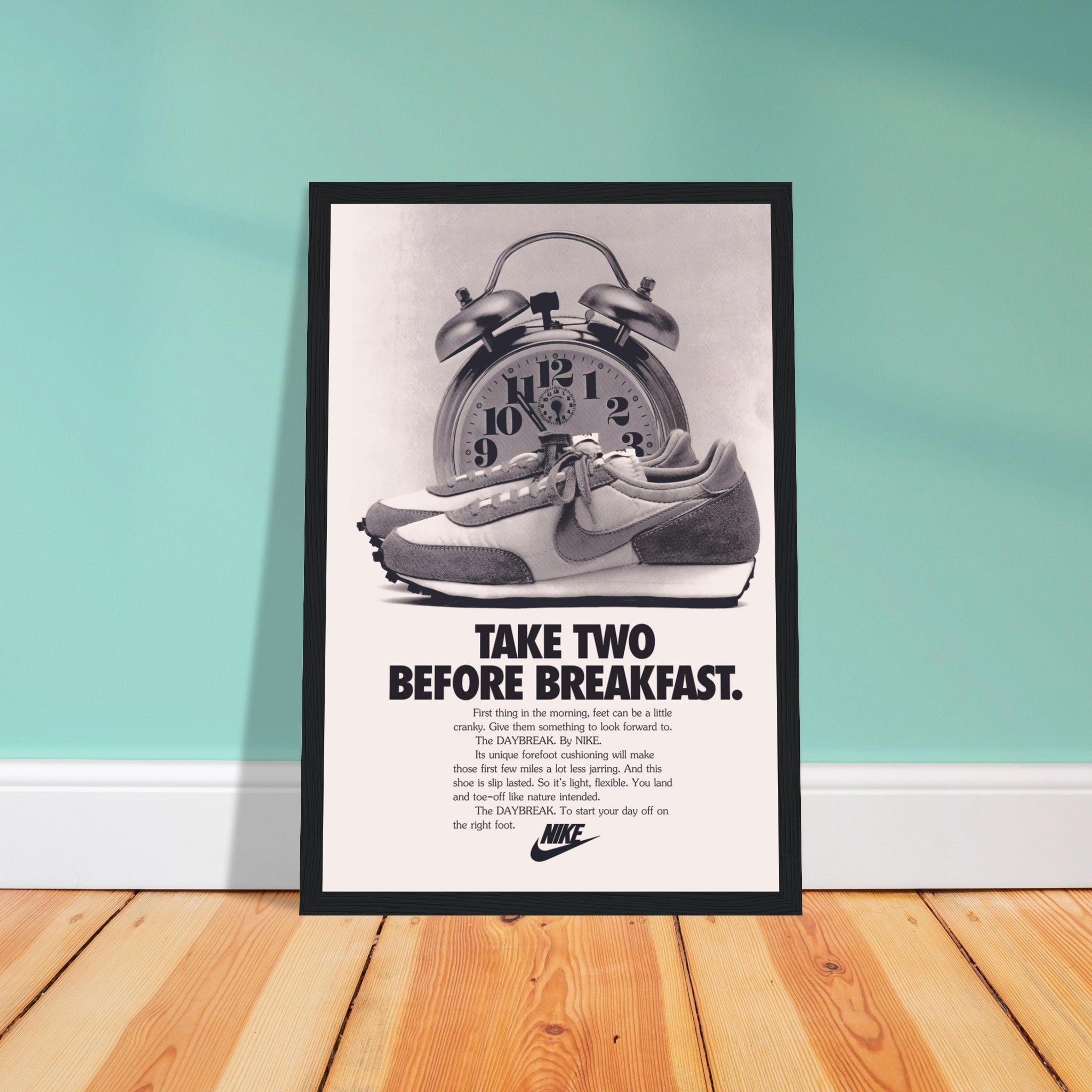Step back into the golden era of sneakers with this Nike Daybreak vintage poster, showcasing the timeless design of one of Nike's iconic shoes from the 70s. This high-quality print celebrates the retro aesthetic and classic style of the Nike Daybreak, a must-have for sneaker collectors, fans of vintage sportswear, and Nike enthusiasts. Whether displayed in a bedroom, living room, or sneaker collection space, this Nike Daybreak poster adds a stylish and nostalgic touch to any wall. Order today and
