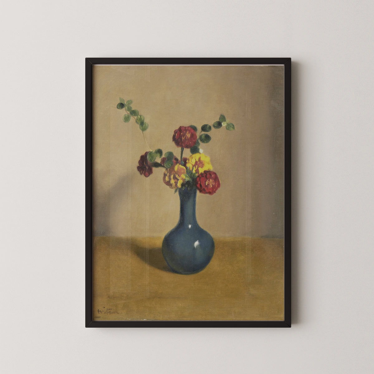 Afrikaantjes in een blauw vaasje by Willem Witsen, art print in a black frame