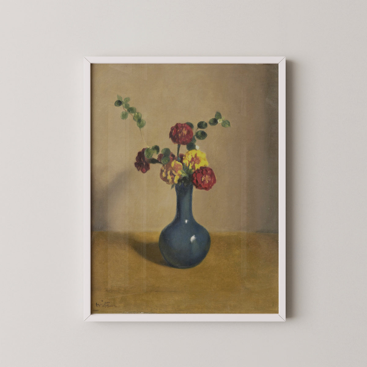 Afrikaantjes in een blauw vaasje by Willem Witsen, art print in a white frame