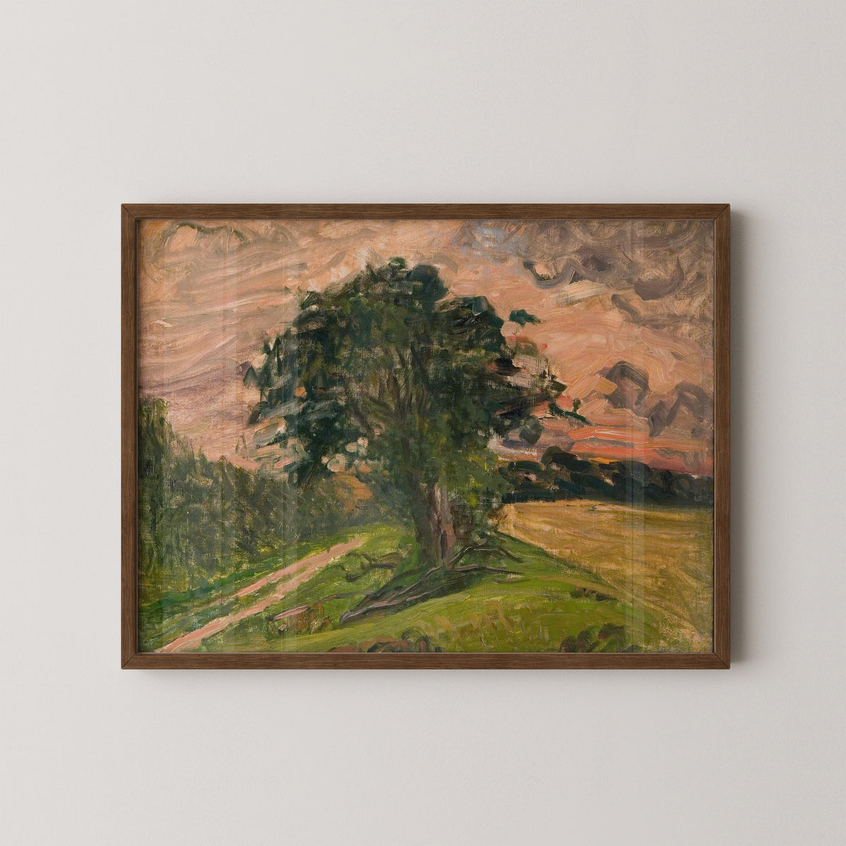 Gottschalk's Aftenlandskab, Tisvilde art print displayed in a dark wood frame