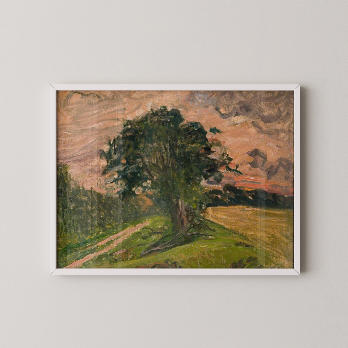 White-framed Evening Landscape, Tisvilde print by Danish painter Albert Gottschalk