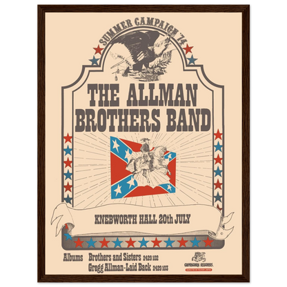 1970s rock art poster of the Allman Brothers Band, celebrating their influence on American blues and Southern rock culture