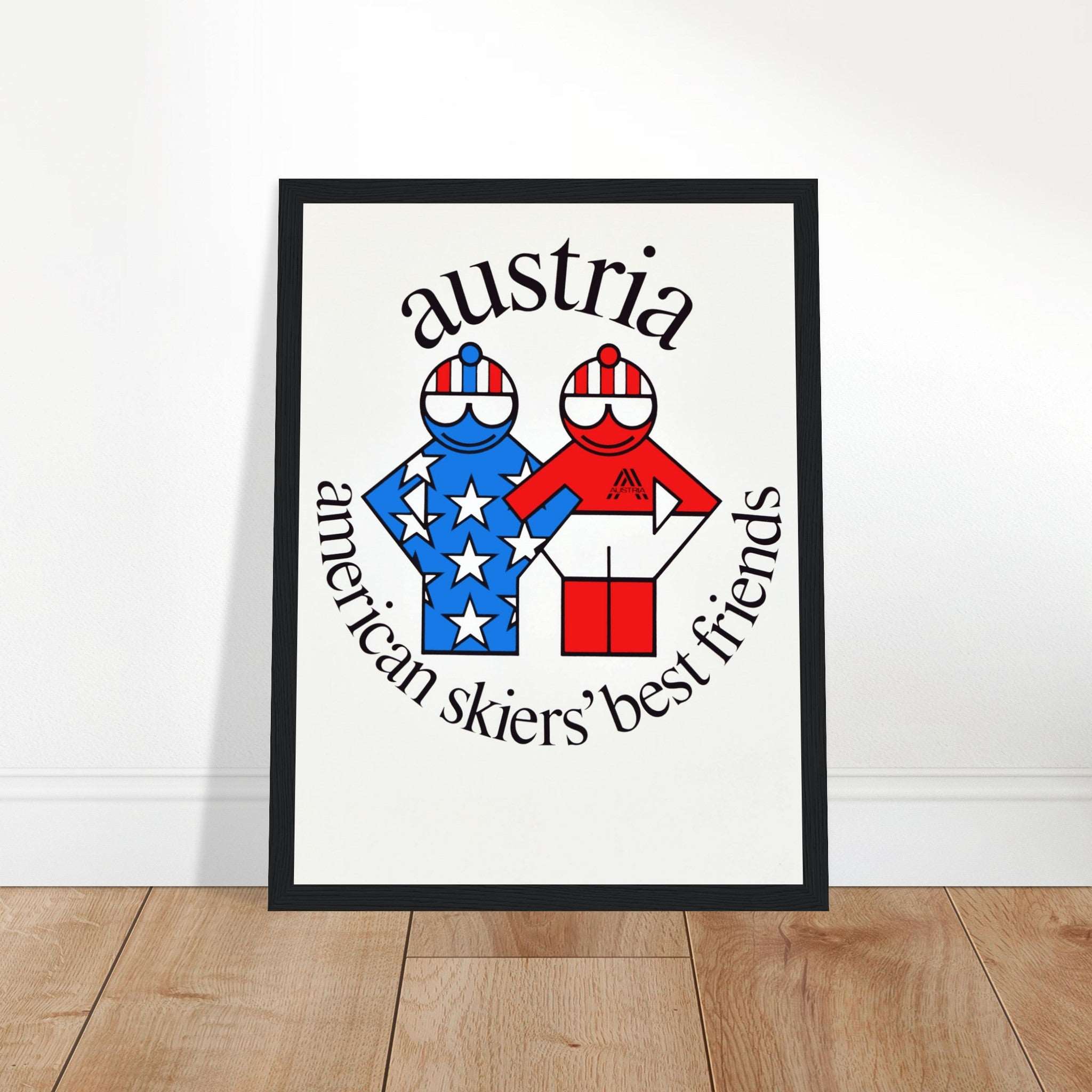 Discover the charm of vintage ski art with this retro American & Austrian ski poster. Perfect for winter decor. Shop now for a touch of alpine adventure!