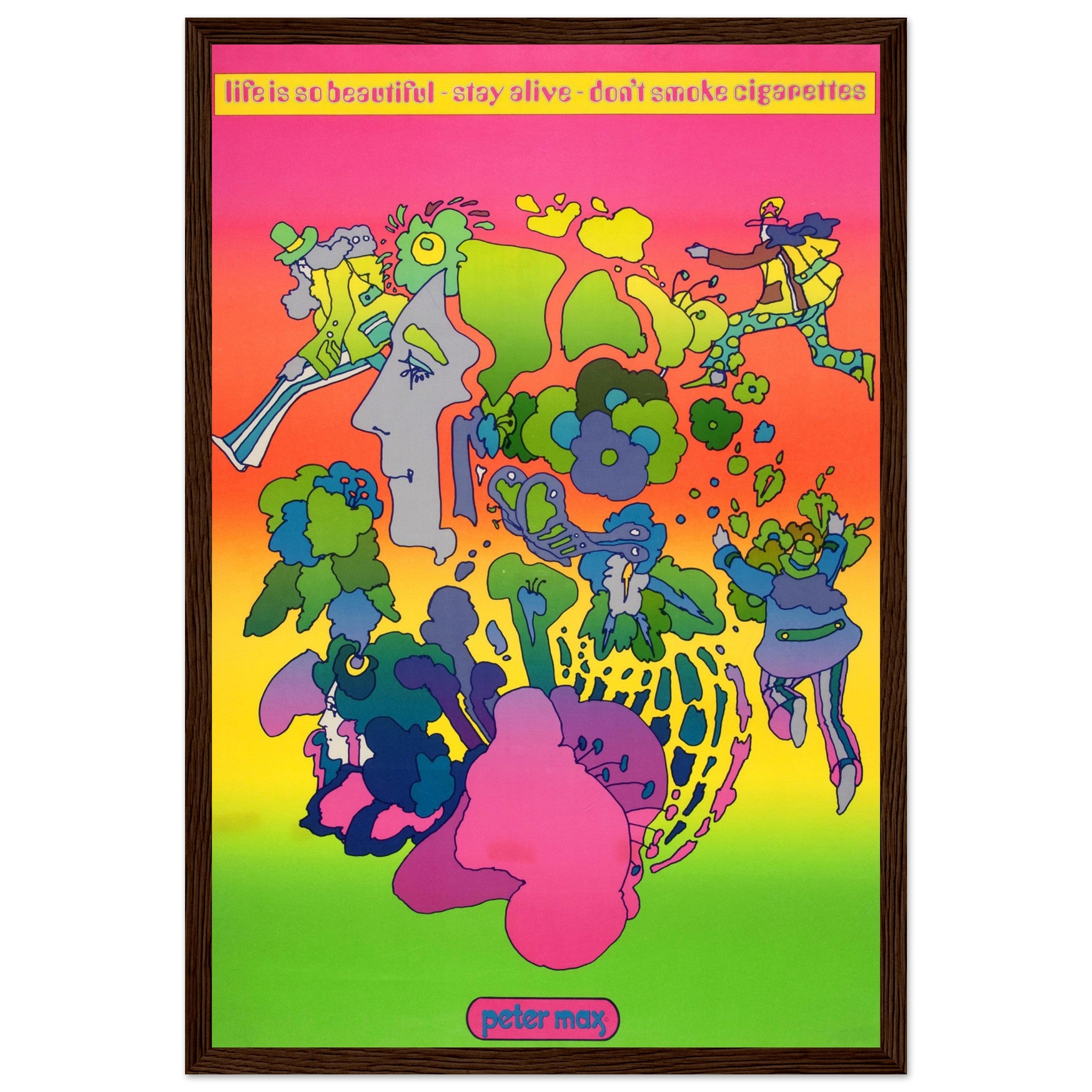 American Cancer Society anti-tobacco art print blending retro psychedelic style with a bold no-smoking campaign theme.