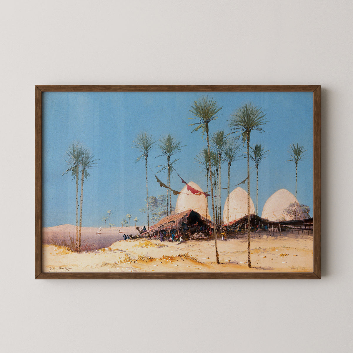 An encampment on the Nile by Dudley Hardy, art print in a dark wood frame