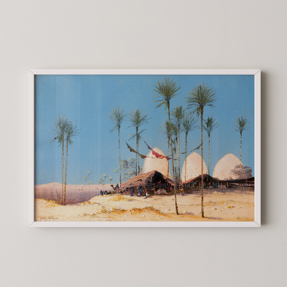 An encampment on the Nile by Dudley Hardy, art print in a white frame