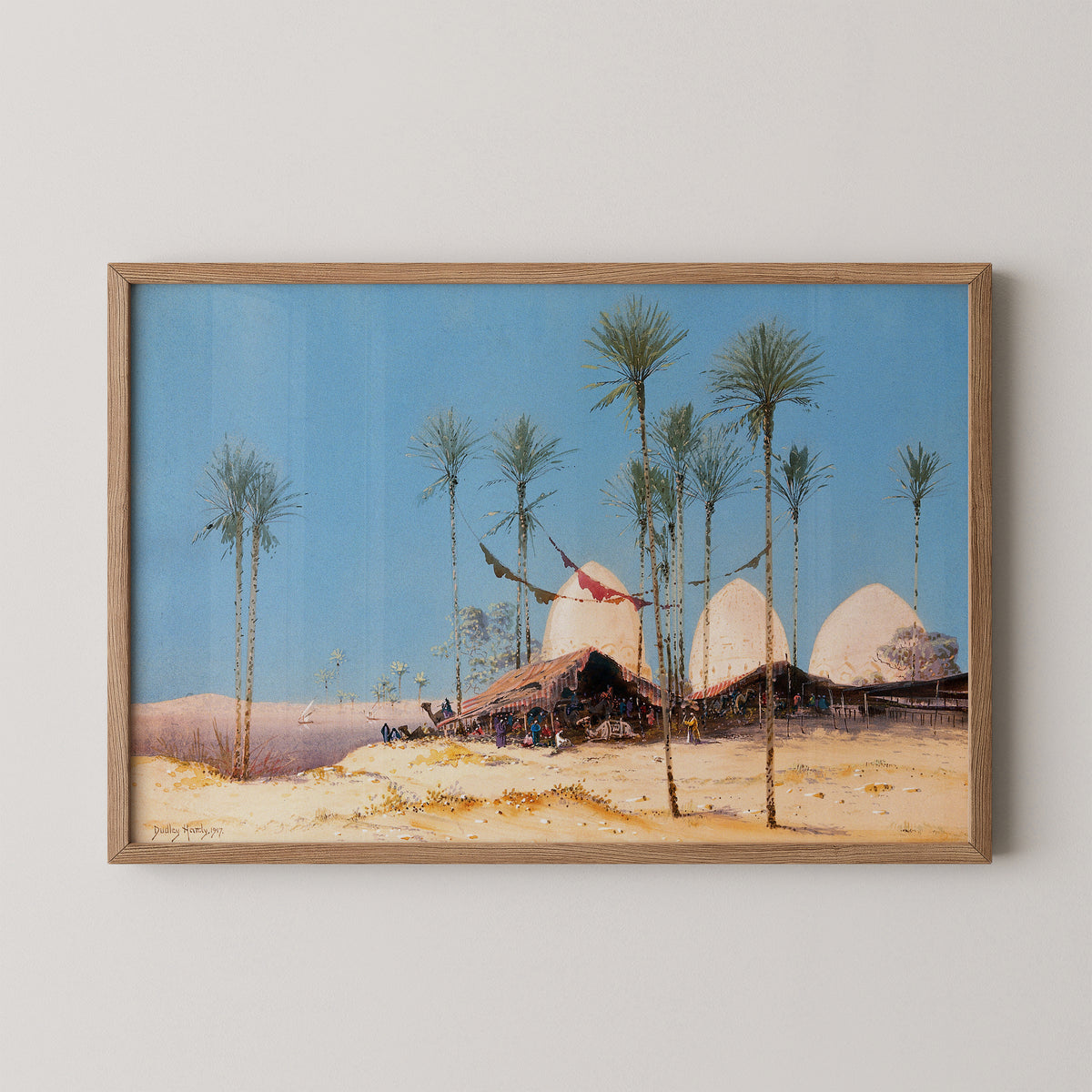 An encampment on the Nile by Dudley Hardy, art print in a natural wood frame