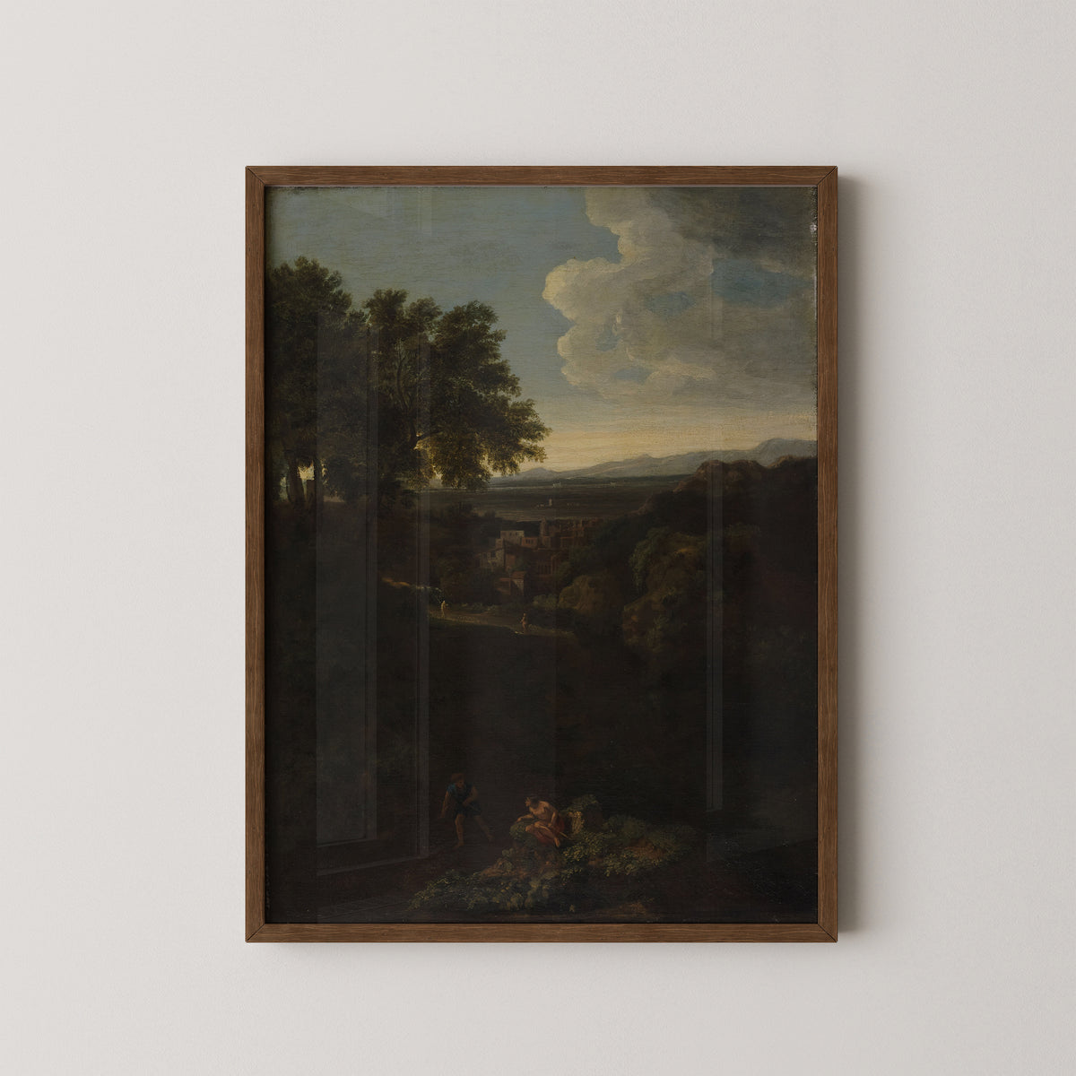 Arcadian Landscape by Gaspard Dughet, art print in a dark wood frame
