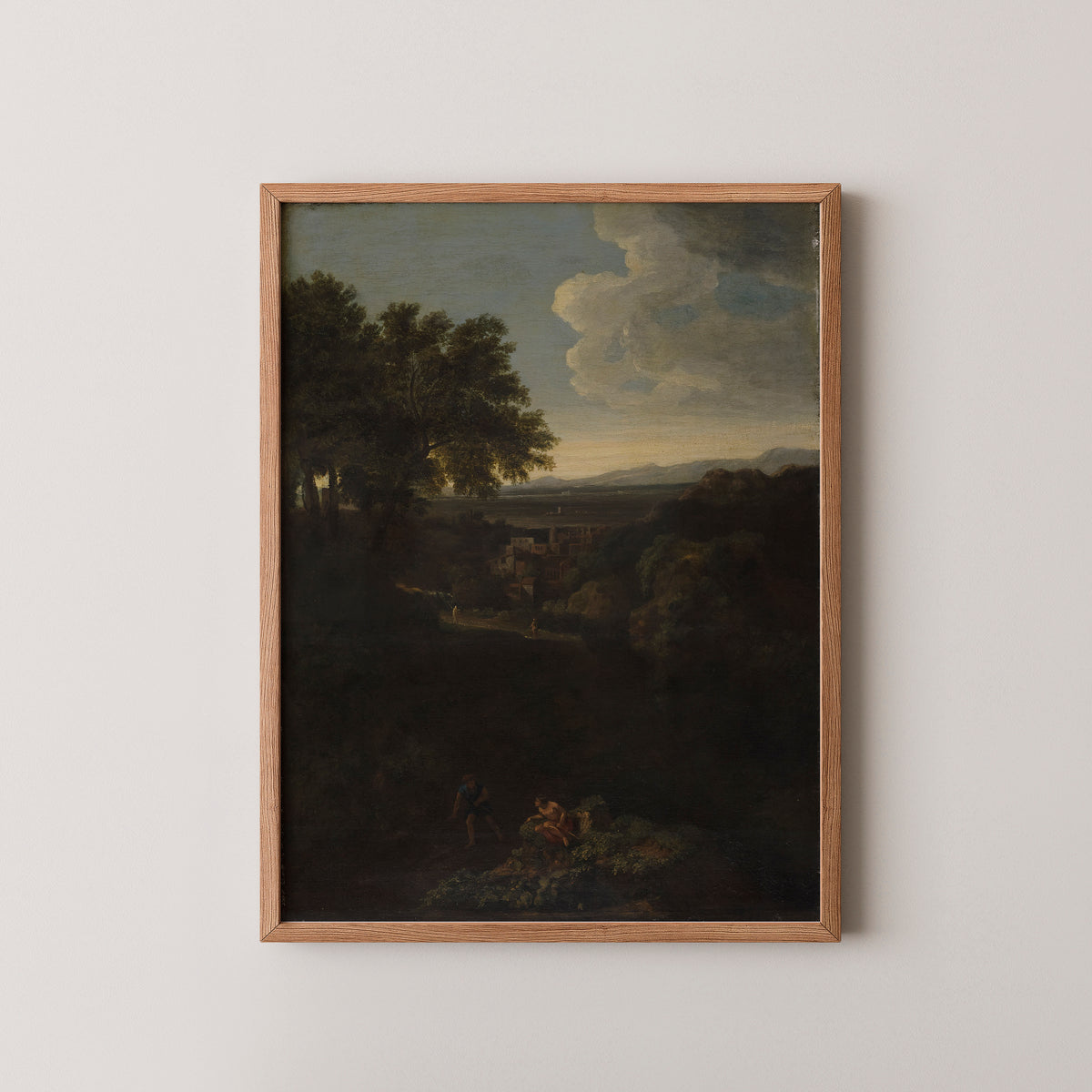 Arcadian Landscape by Gaspard Dughet, art print in a natural wood frame