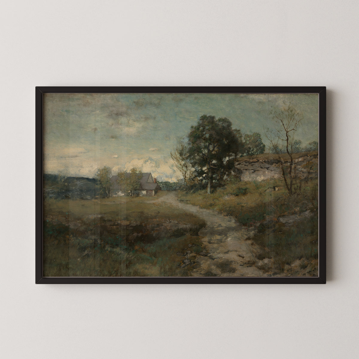Arkville Landscape by Alexander H. Wyant, art print in a black frame