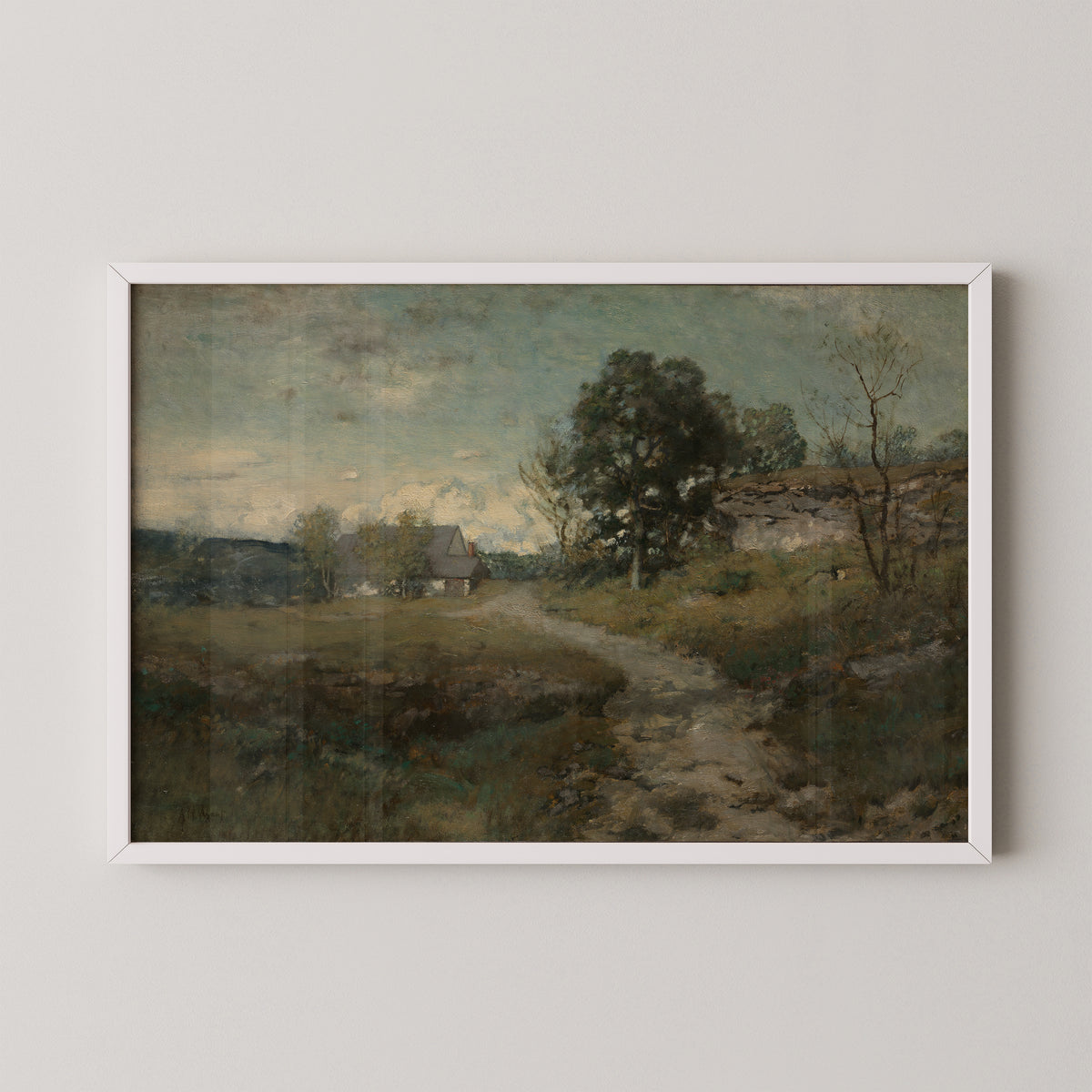 Arkville Landscape by Alexander H. Wyant, art print in a white frame
