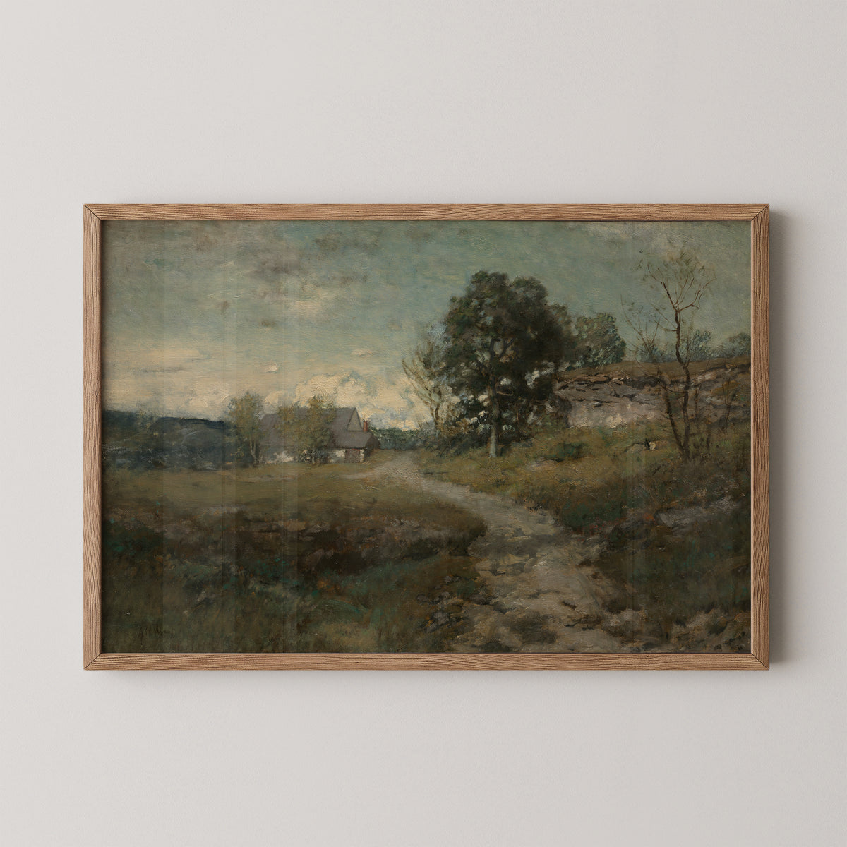 Arkville Landscape by Alexander H. Wyant, art print in a natural wood frame