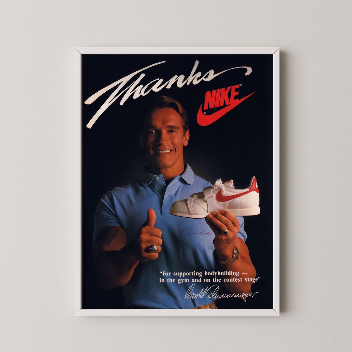 arnold schwarzenegger bodybuilding poster – white frame mockup
