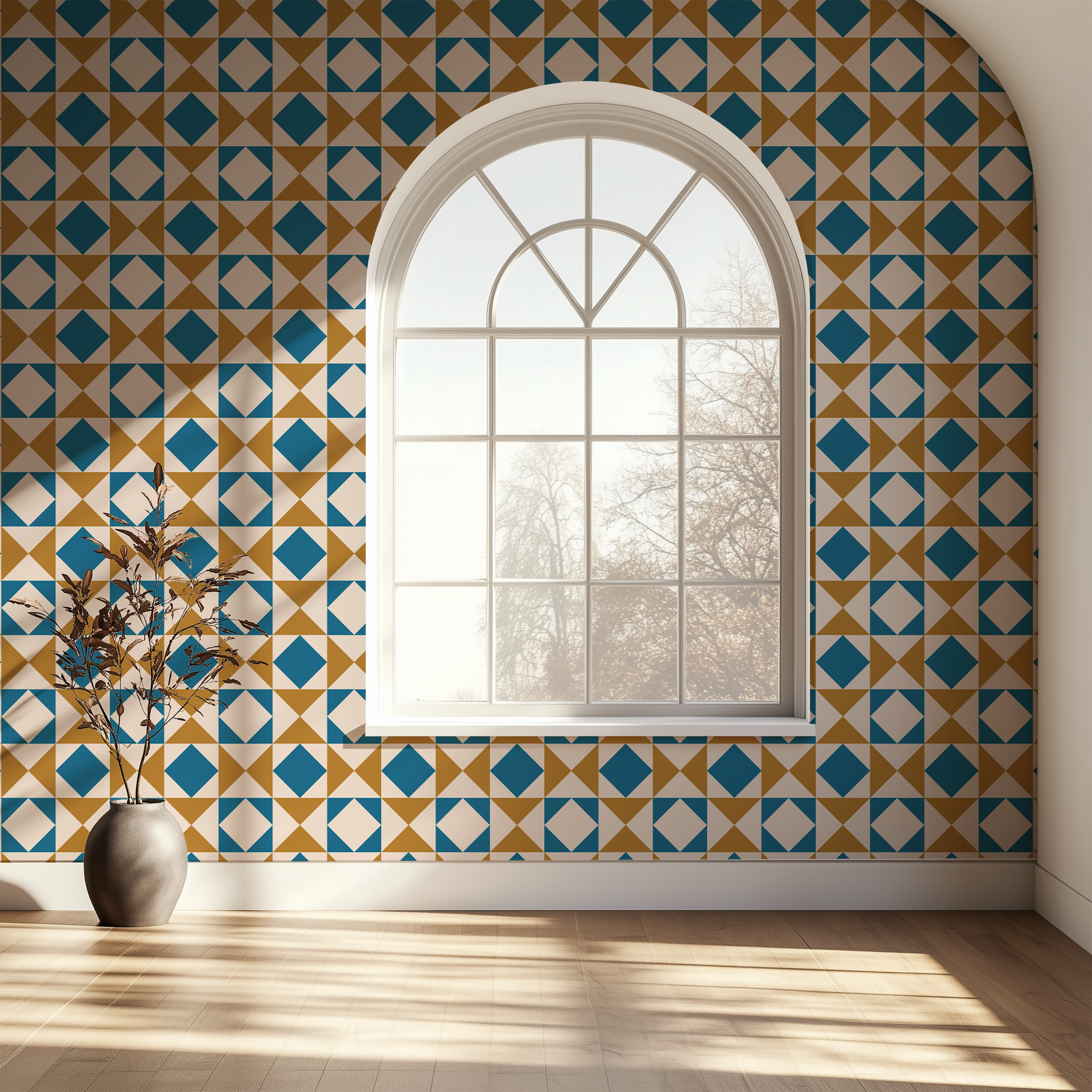 Art Deco azulejo wallpaper, geometric diamond wallpaper, Portuguese tile design, Bauhaus inspired wallpaper, luxury wall mural, contemporary wallpaper