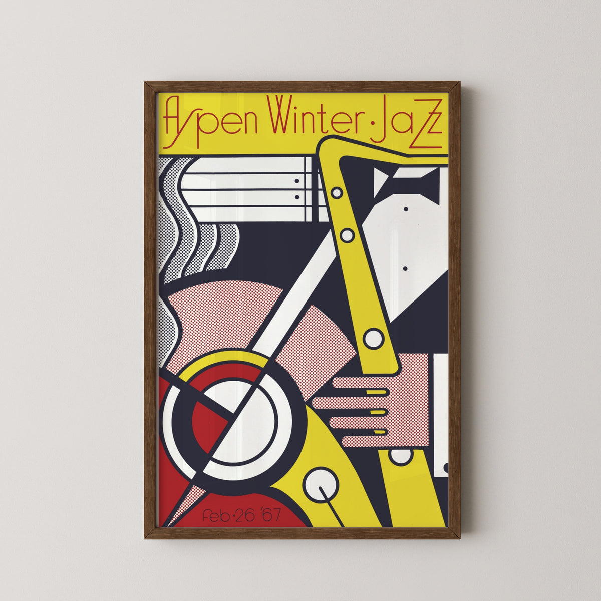 aspen jazz winter festival 1967 poster – darkwood frame mockup