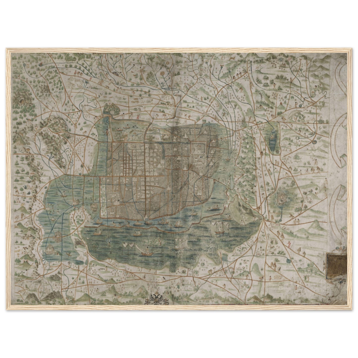 Art print of Mexico with Aztec civilization motifs and vintage map texture — ideal educational and decorative wall art.