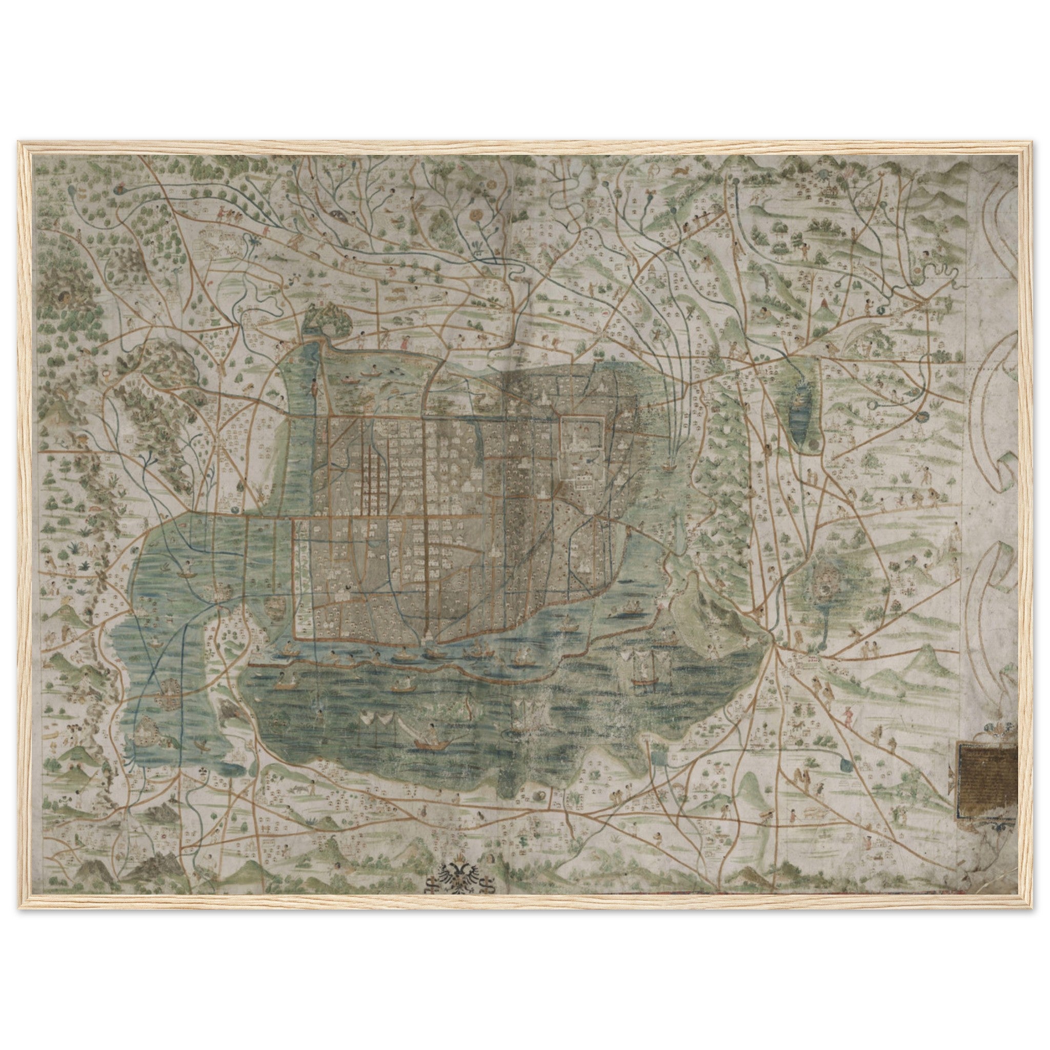 Art print of Mexico with Aztec civilization motifs and vintage map texture — ideal educational and decorative wall art.