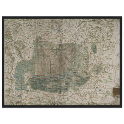 Vintage Mexico City map featuring Aztec-inspired details and historical design, ideal decor for travelers and history lovers.