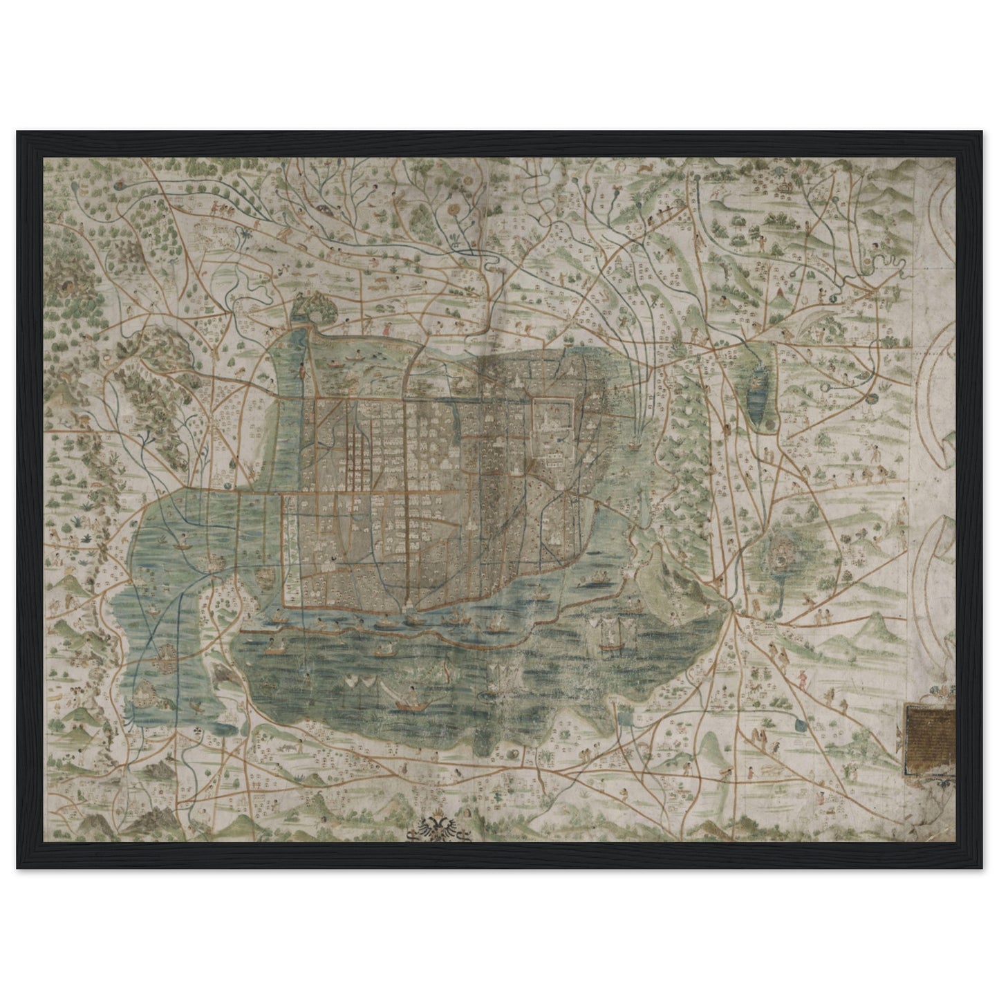 Discover a vintage Mexico City map poster with intricate historic details. Perfect for home, office, or study decor. Available framed or unframed.