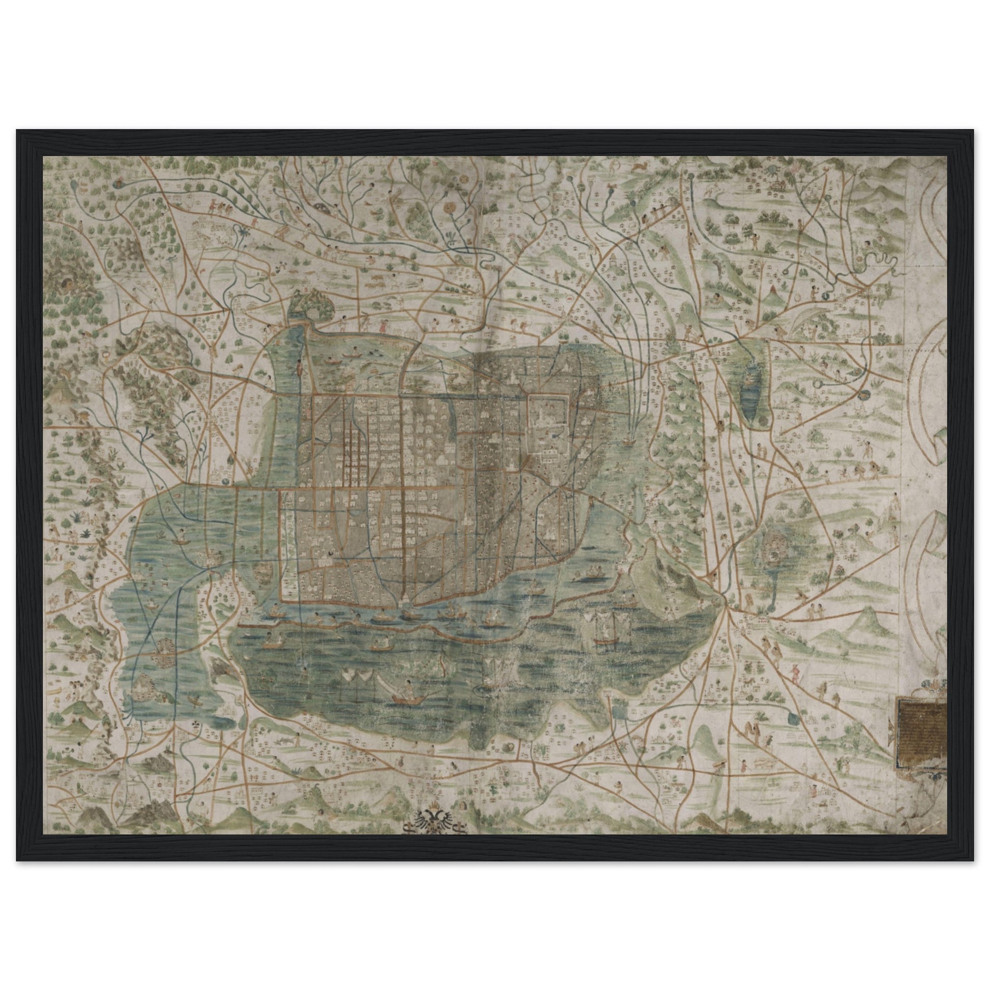 Discover a vintage Mexico City map poster with intricate historic details. Perfect for home, office, or study decor. Available framed or unframed.