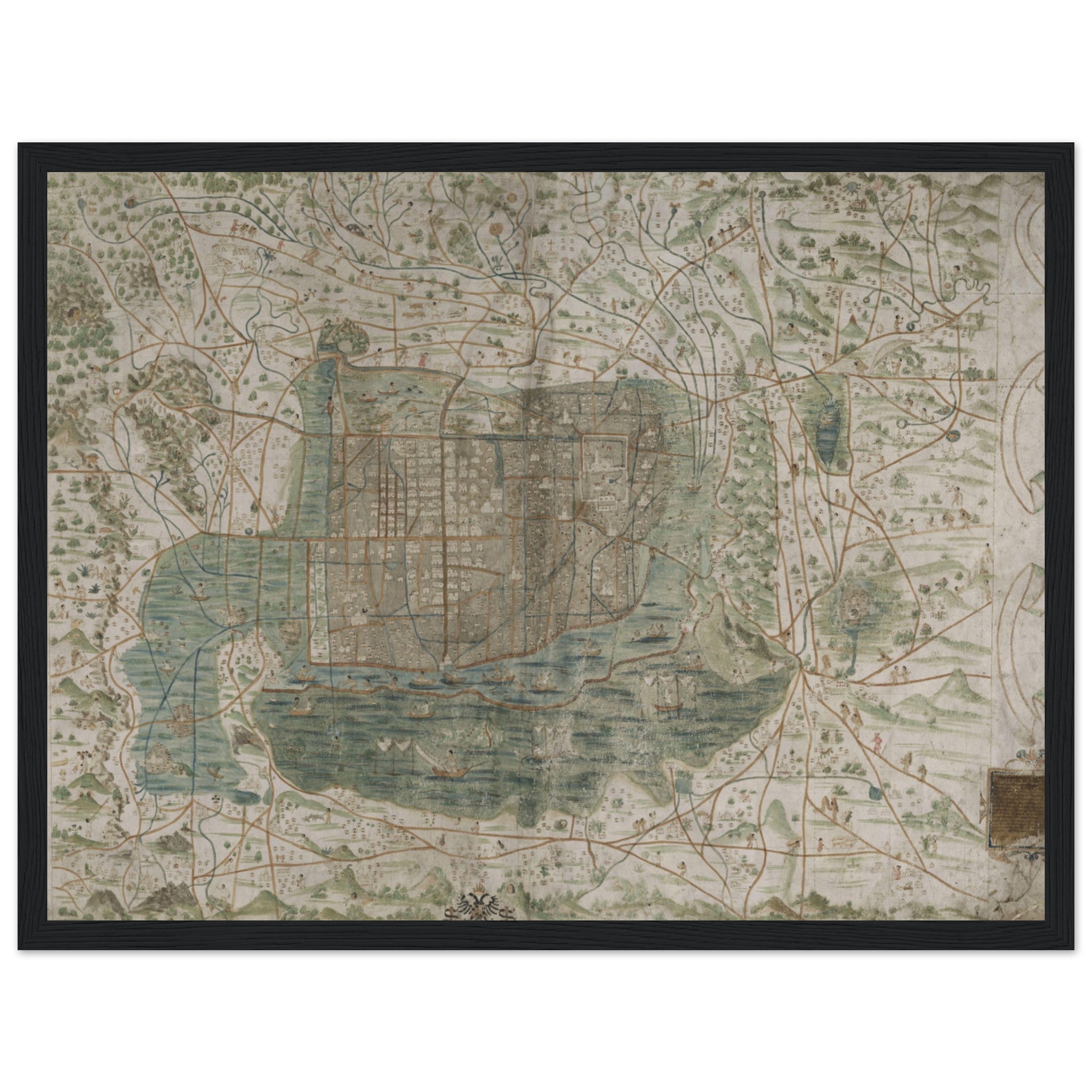 Discover a vintage Mexico City map poster with intricate historic details. Perfect for home, office, or study decor. Available framed or unframed.