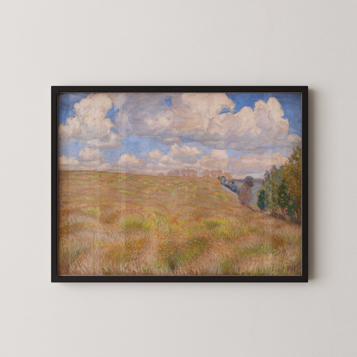 Waving Rye by Peter Hansen, Danish countryside art print displayed in a black frame