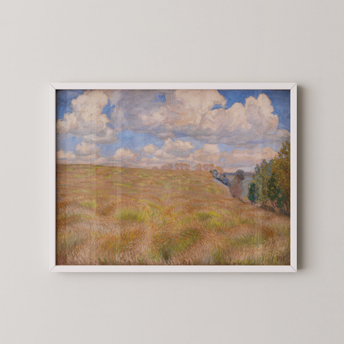 White-framed Waving Rye print by Danish artist Peter Hansen, a cultivated-field landscape