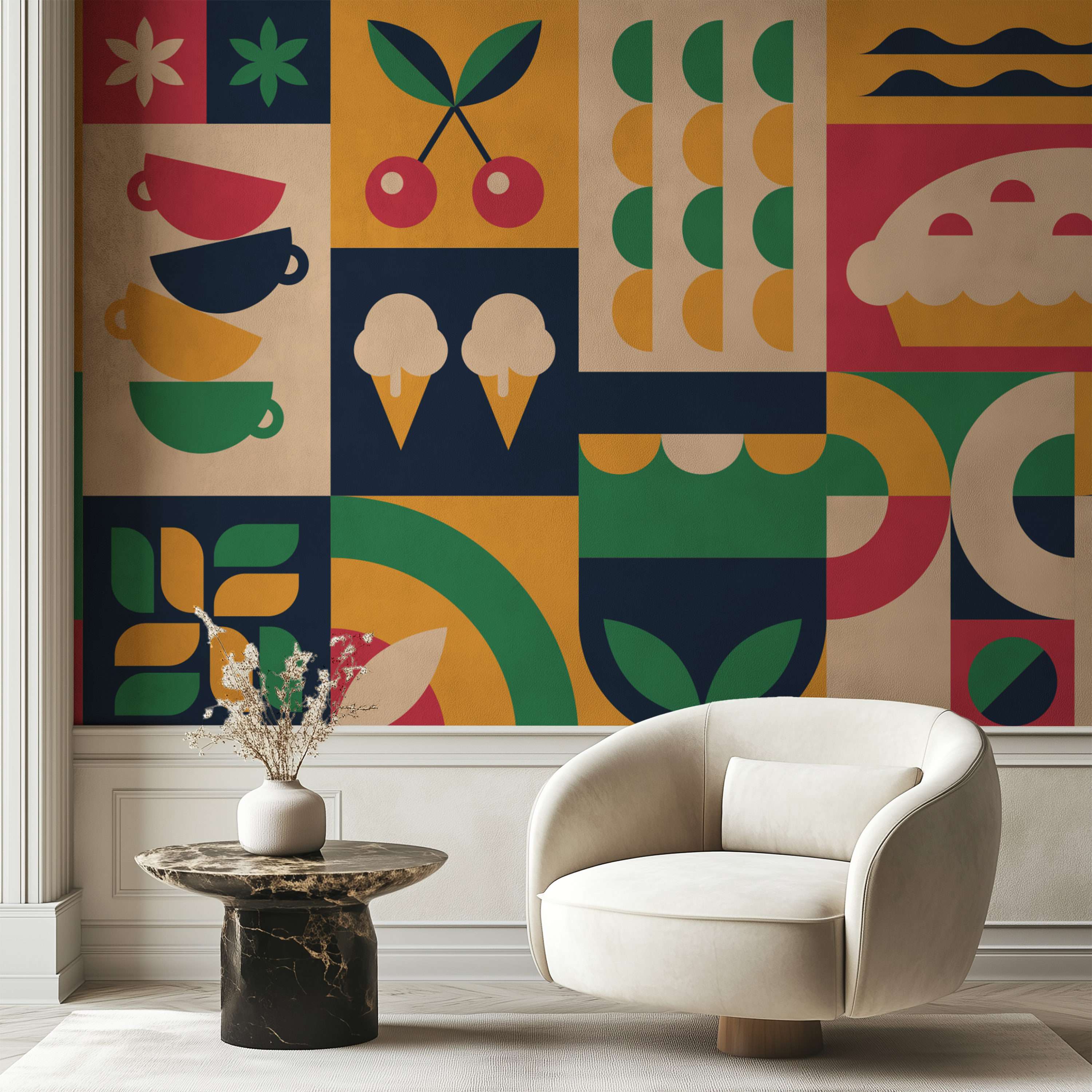 Bauhaus kitchen wallpaper, geometric wallpaper, retro wallpaper, mid century wallpaper, designer wallpaper, modern wall mural, premium wallpaper