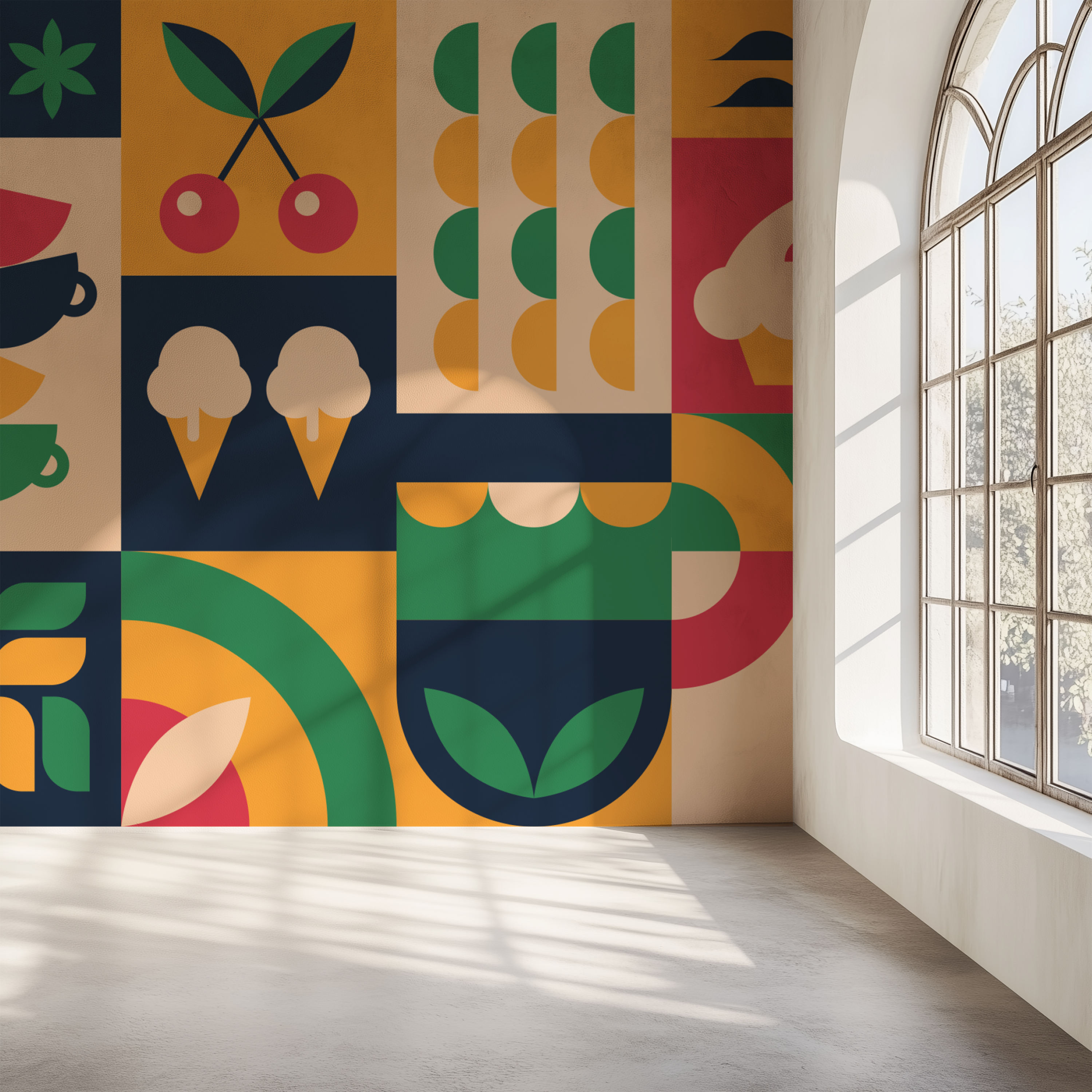 Bauhaus wallpaper, retro kitchen wallpaper, abstract geometric wallpaper, peel and stick wall mural, non woven wallpaper, luxury wallpaper
