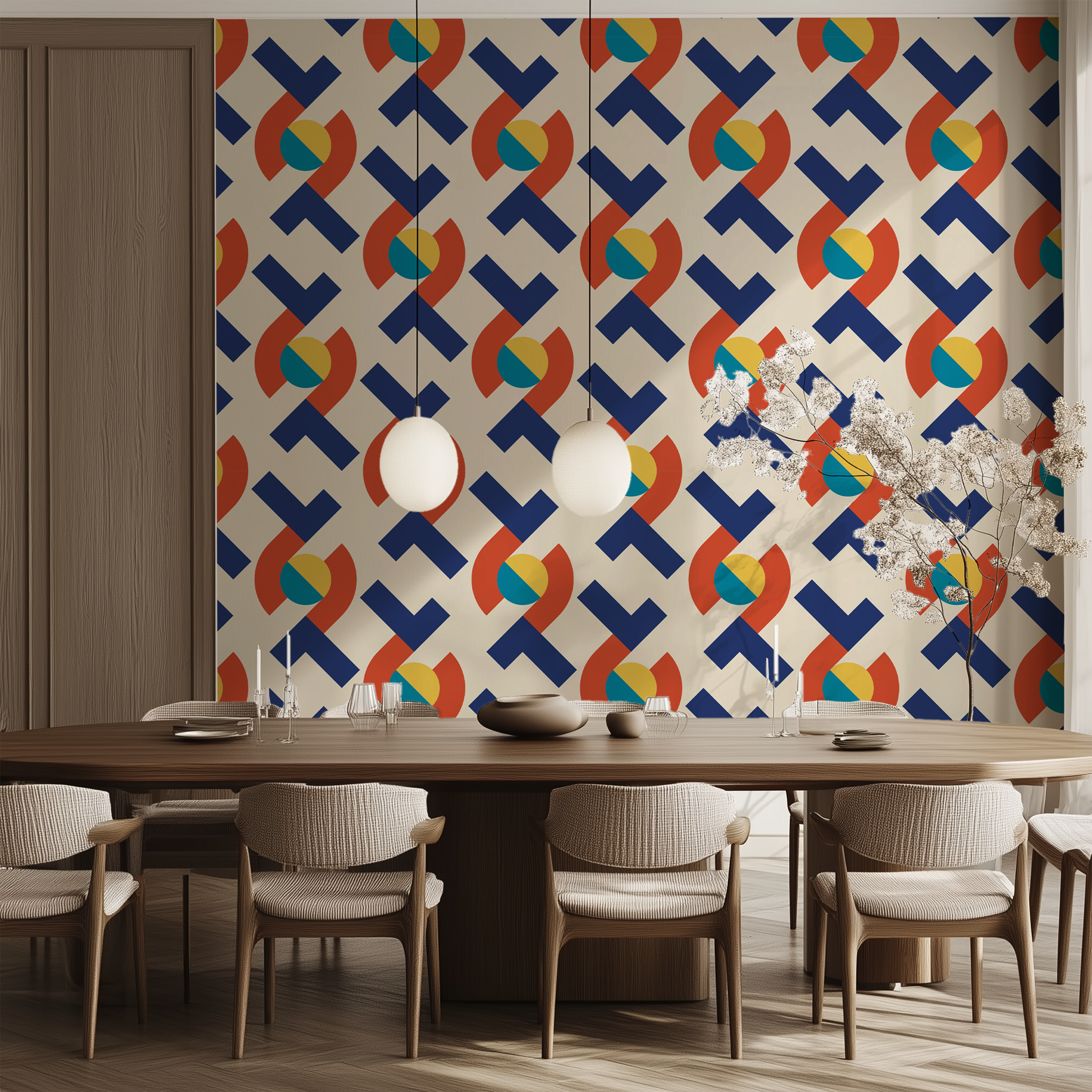Bauhaus modular geometric wallpaper, Bauhaus wallpaper, geometric wallpaper, De Stijl wallpaper, abstract wallpaper, modular pattern wallpaper, modern wallpaper, contemporary wallpaper, designer wallpaper, luxury wall mural